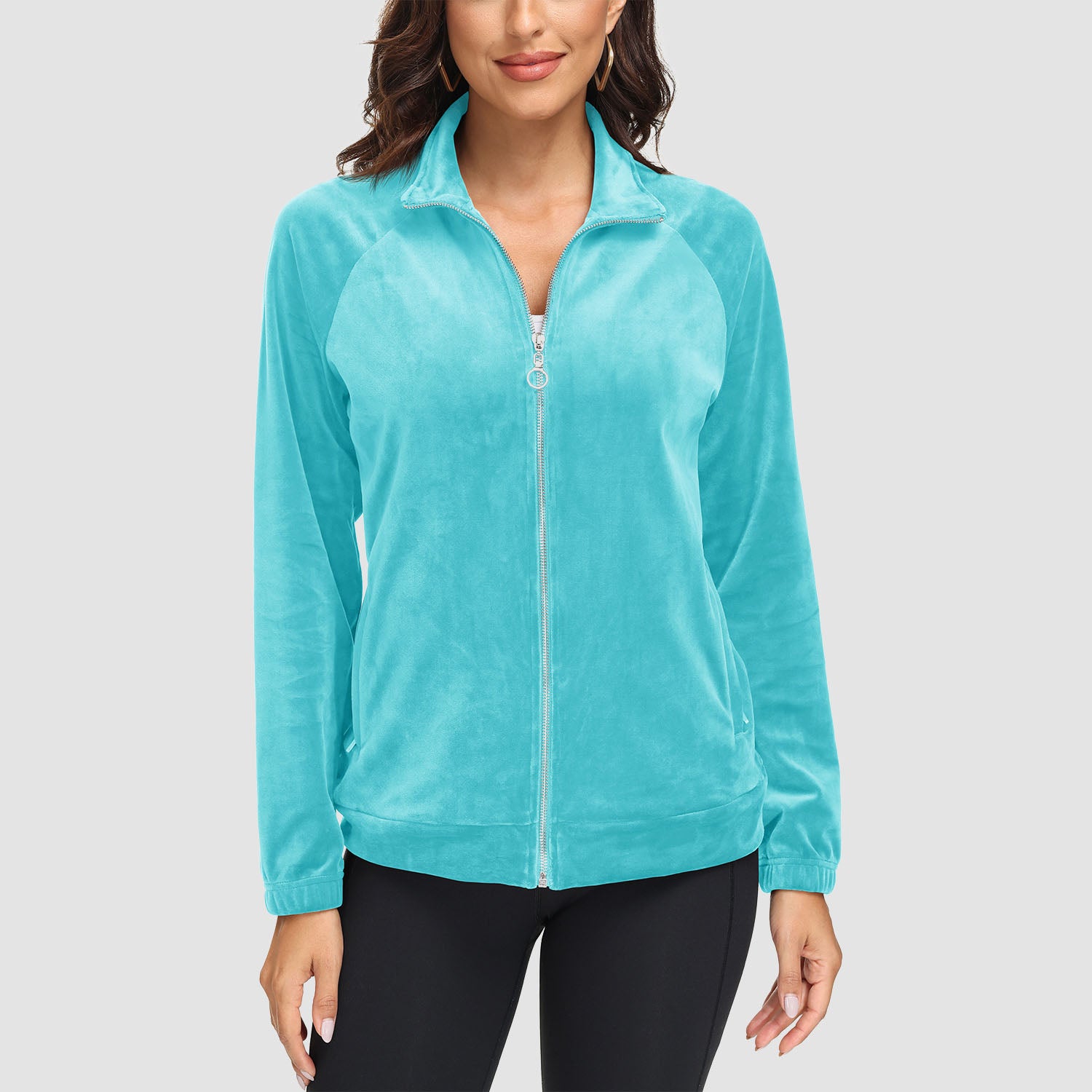 Women's Velour Jackets Full Zip Up Fleece Jacket With Zipper Pockets Soft Winter Jackets - MAGCOMSEN
