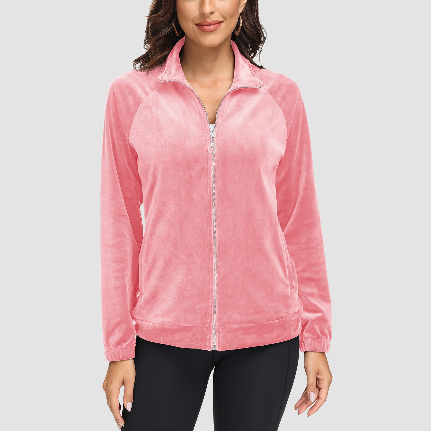 Women's Velour Jackets Full Zip Up Fleece Jacket With Zipper Pockets Soft Winter Jackets - MAGCOMSEN