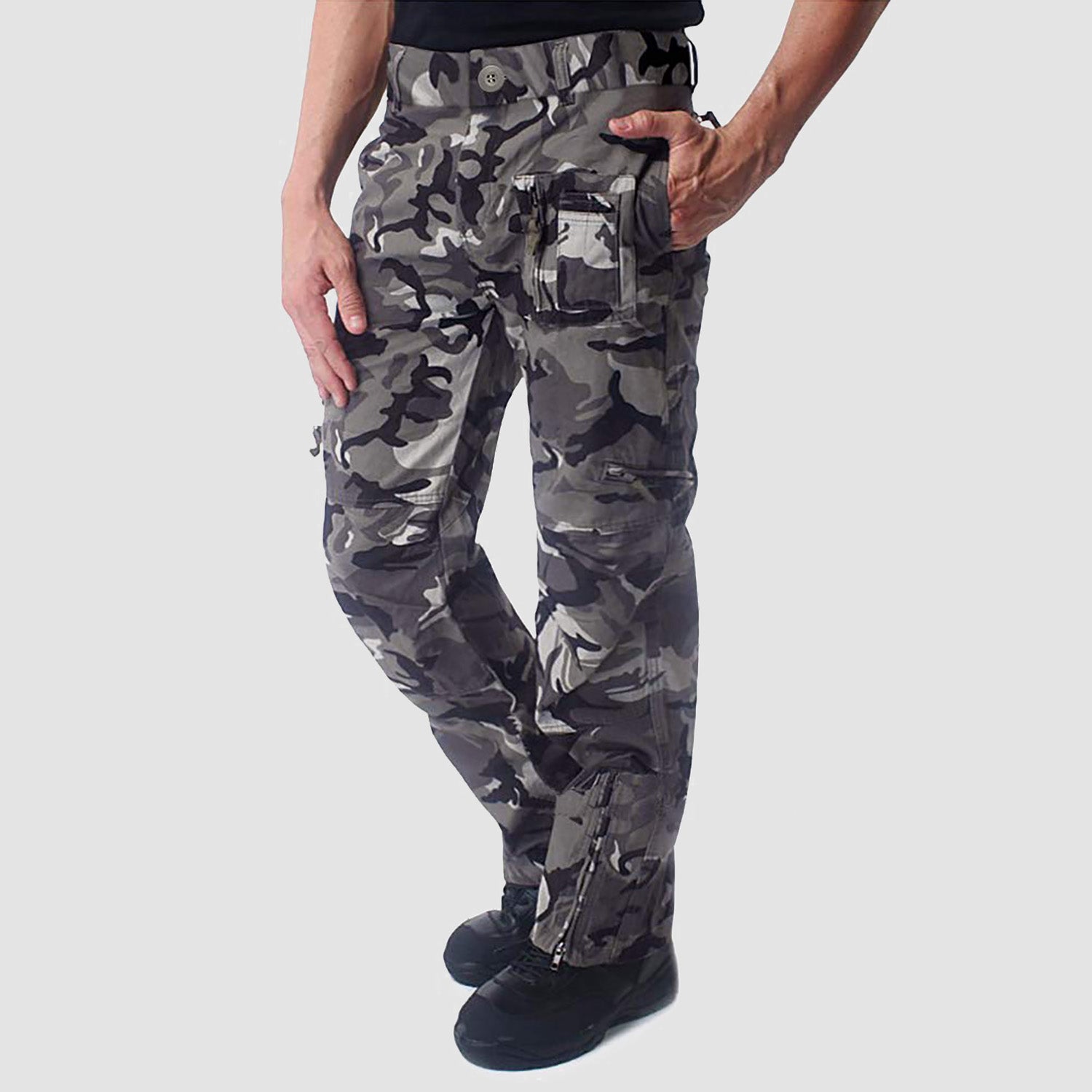 Men's Tactical Cargo Pants with 9 Pockets for Hiking - MAGCOMSEN Color_Grey Camo