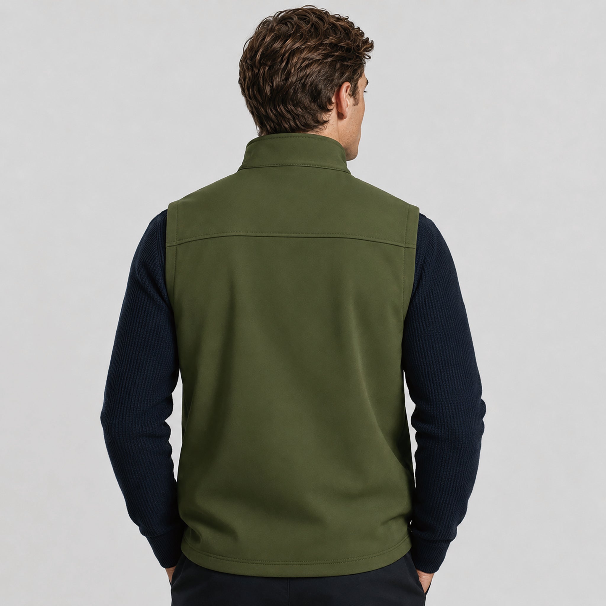 Men's Waterproof Softshell Vest 6-Pocket Fleece Lined Golf Windbreaker