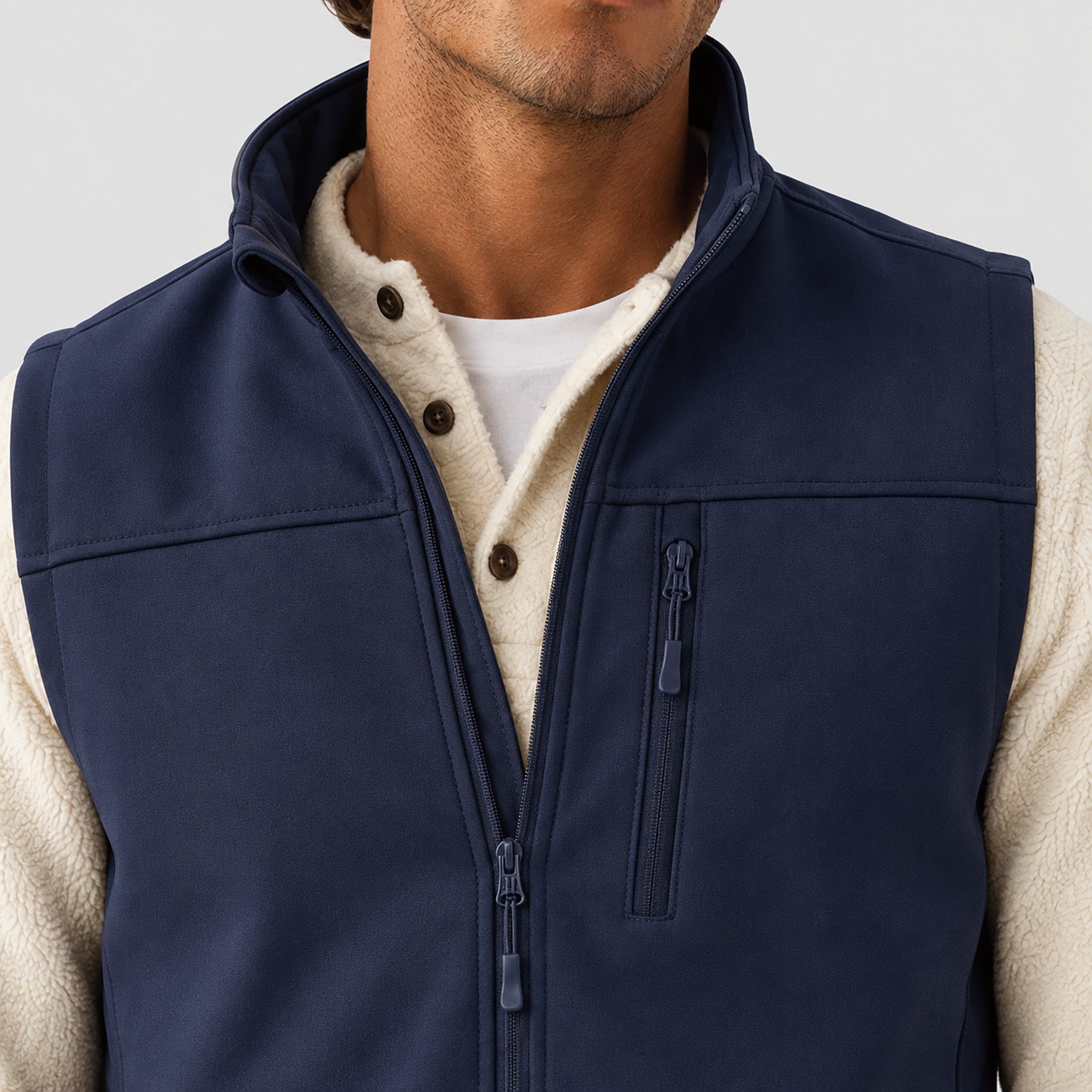 Men's Waterproof Softshell Vest 6-Pocket Fleece Lined Golf Windbreaker