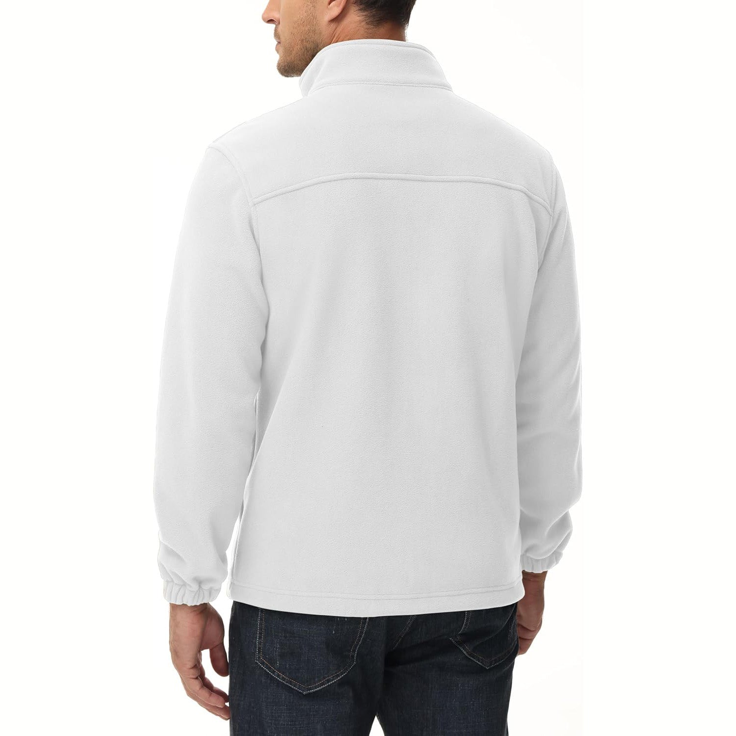 White Men's Winter Fleece Jacket with 3 Pockets for Hiking & Outdoor
