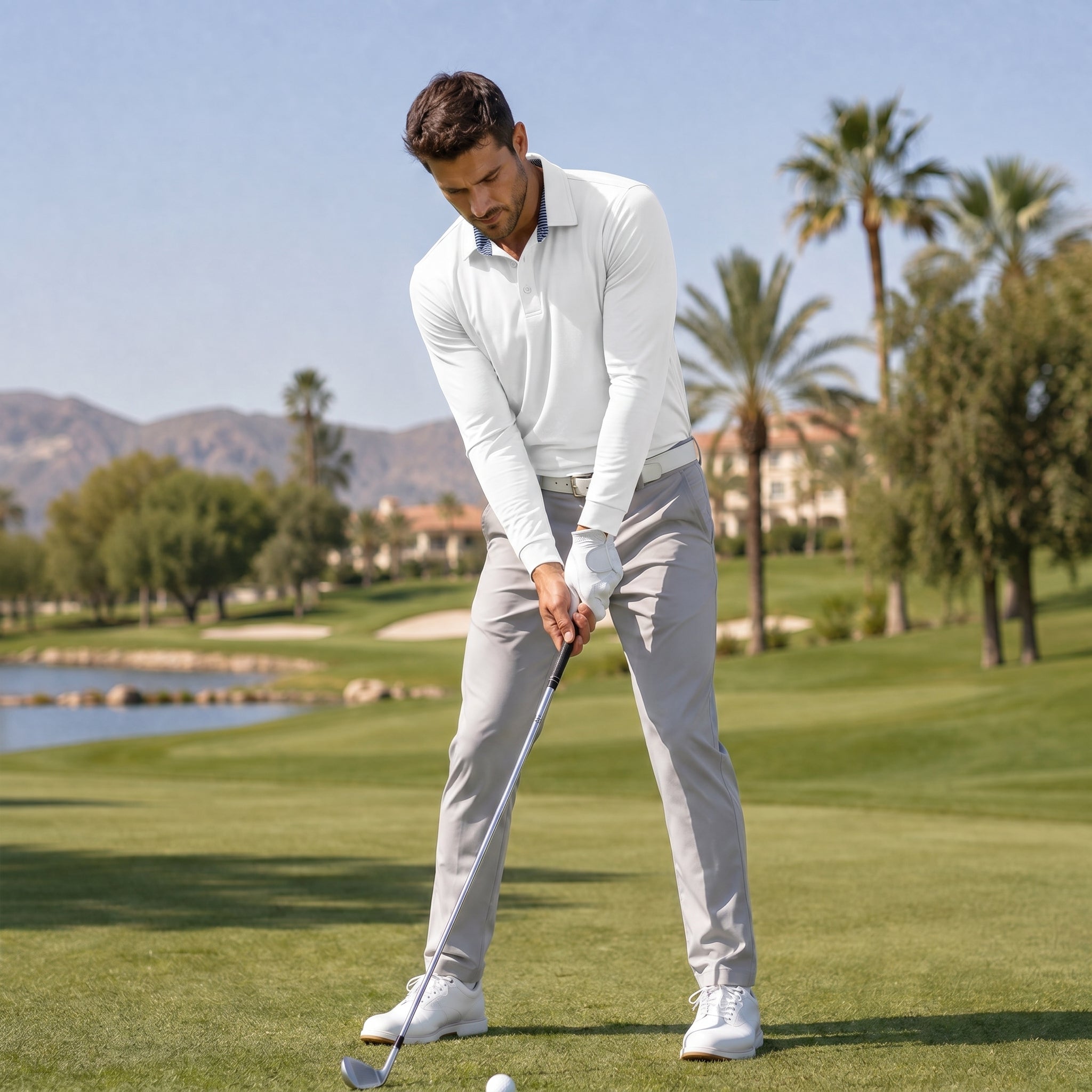 Men‘s Long Sleeve Golf Polo - Moisture Wicking Stretch Performance Shirt