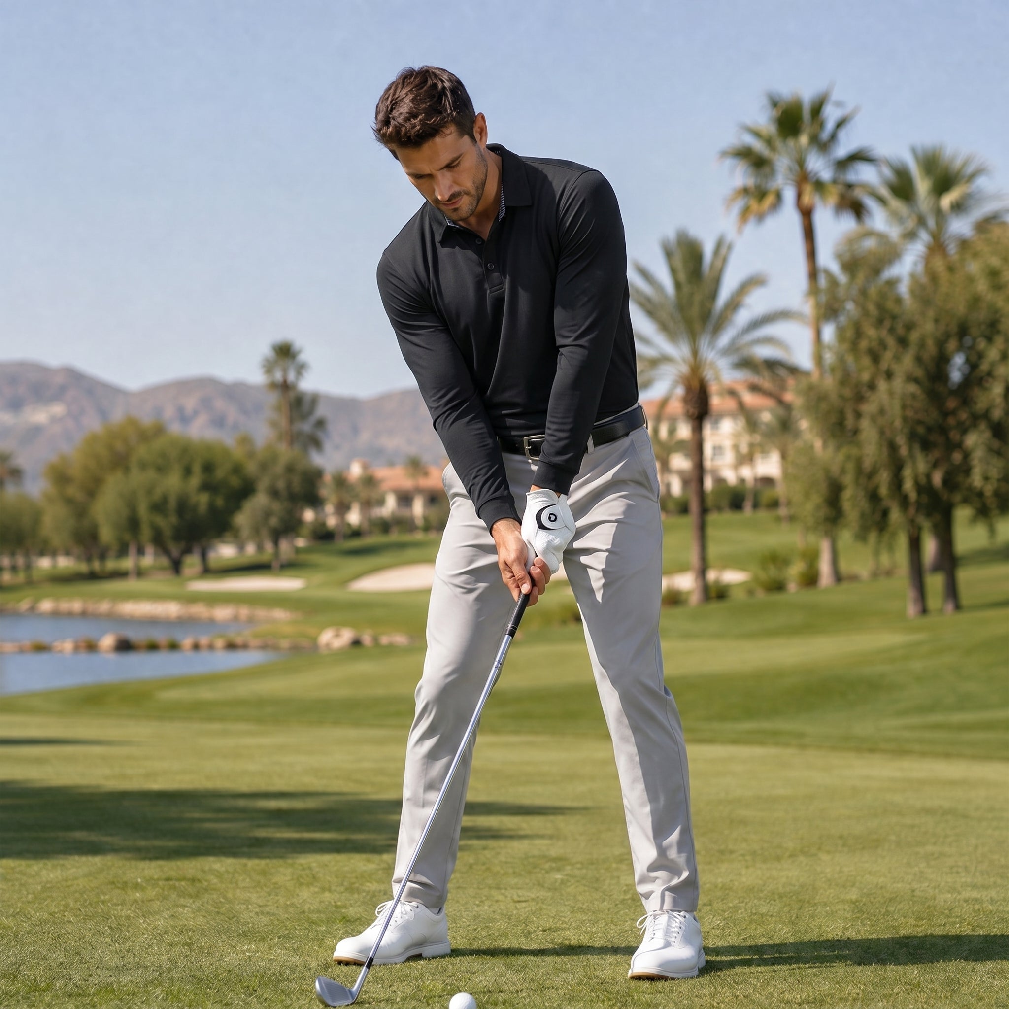 Men‘s Long Sleeve Golf Polo - Moisture Wicking Stretch Performance Shirt