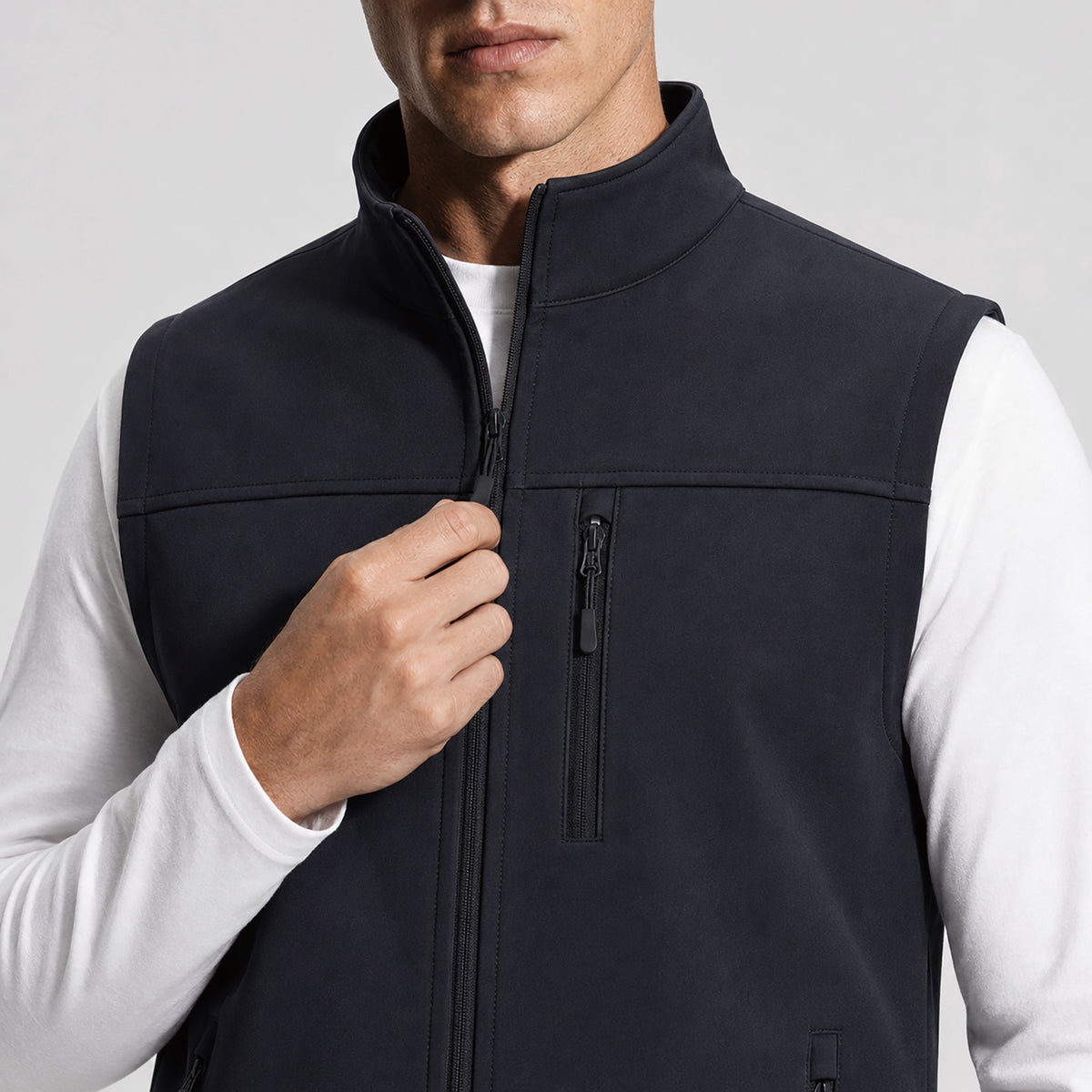 Men's Waterproof Softshell Vest 6-Pocket Fleece Lined Golf Windbreaker