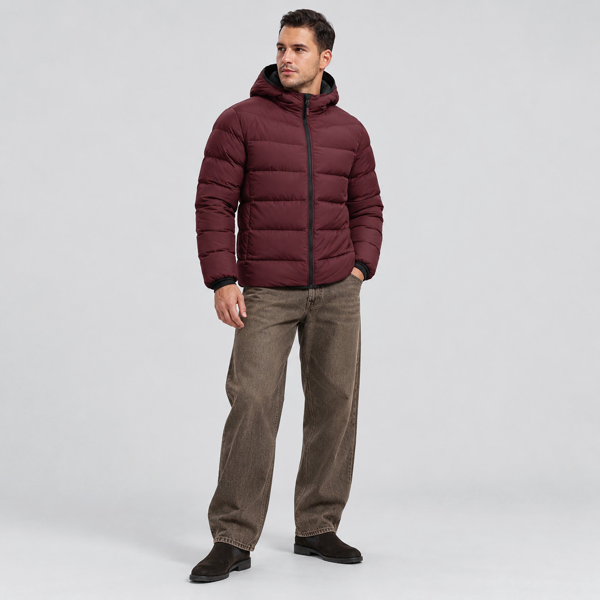 Men's Lightweight Quilted Puffer Jacket with Hood