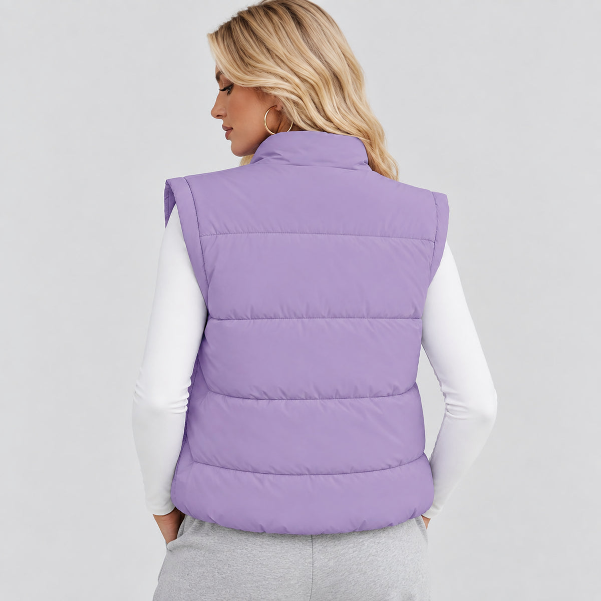 Womens Lightweight Cropped Puffer Vest with Stand Collar