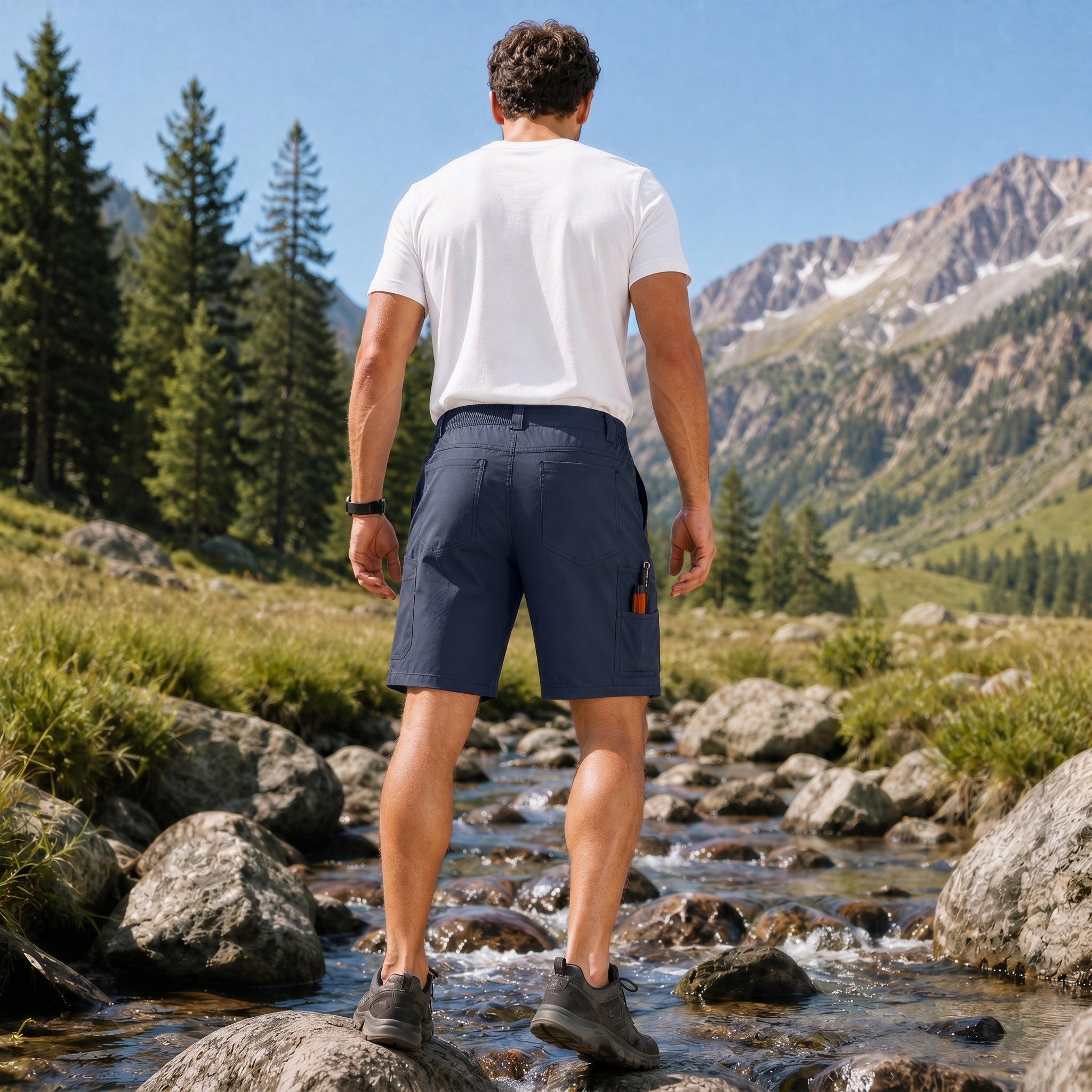 Men's Stretch Cotton Cargo Shorts - Below Knee Utility Work Shorts