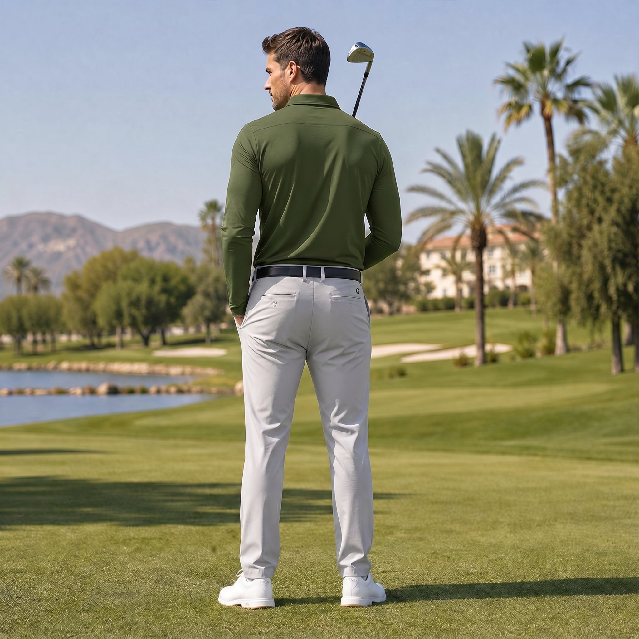 Men‘s Long Sleeve Golf Polo - Moisture Wicking Stretch Performance Shirt