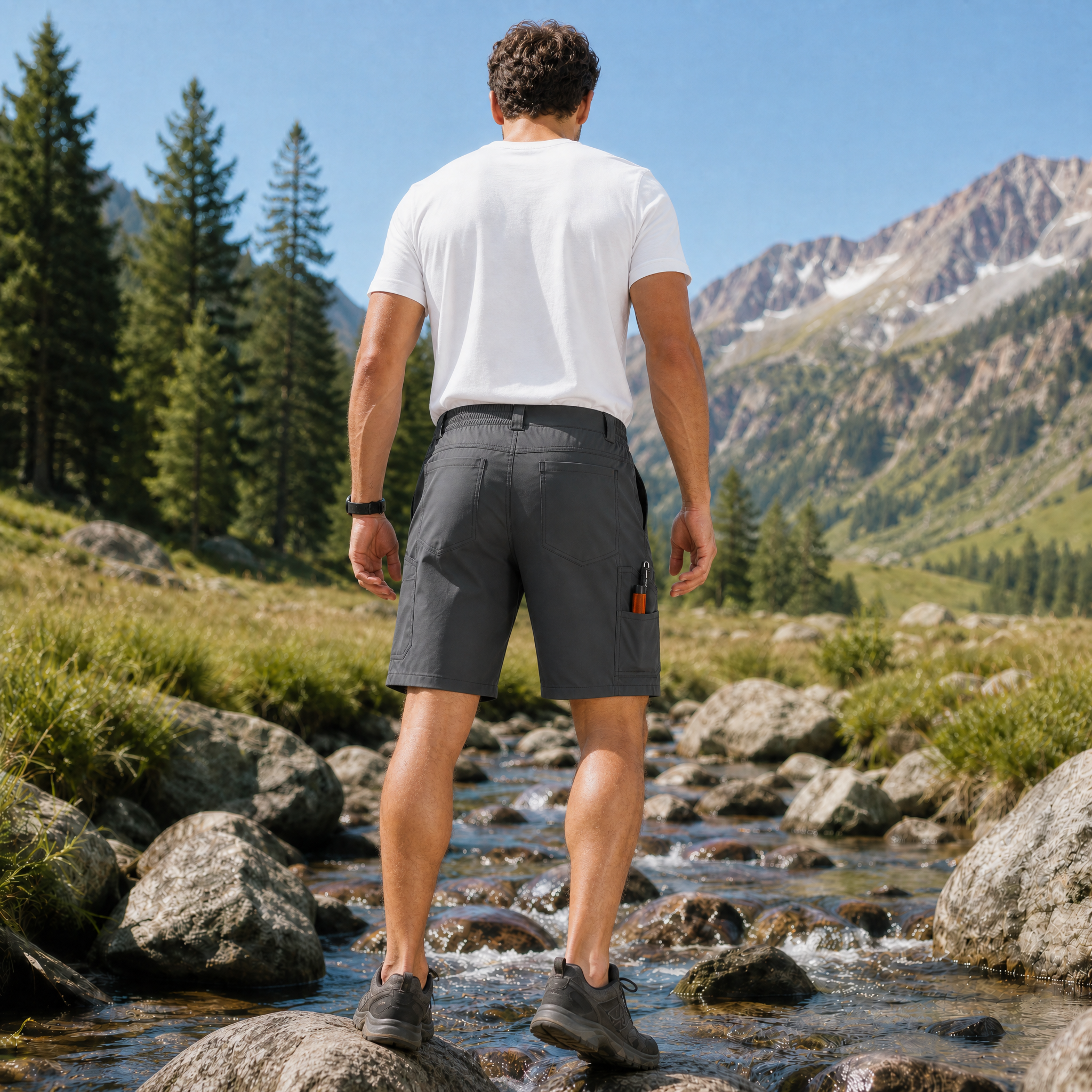 Men's Stretch Cotton Cargo Shorts - Below Knee Utility Work Shorts