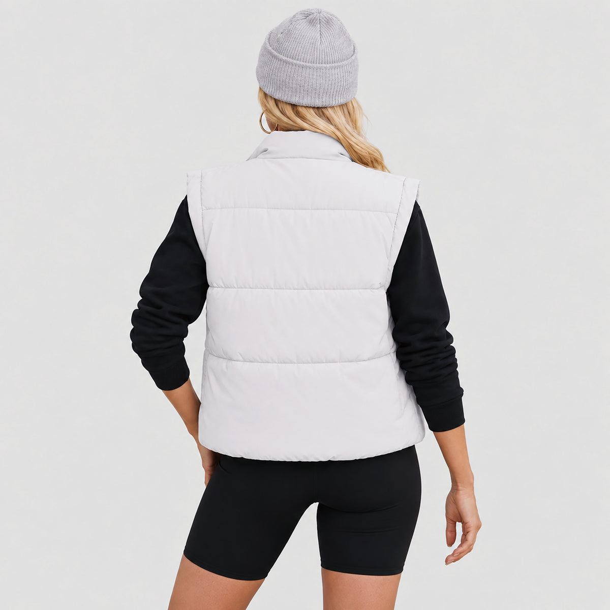 Womens Lightweight Cropped Puffer Vest with Stand Collar