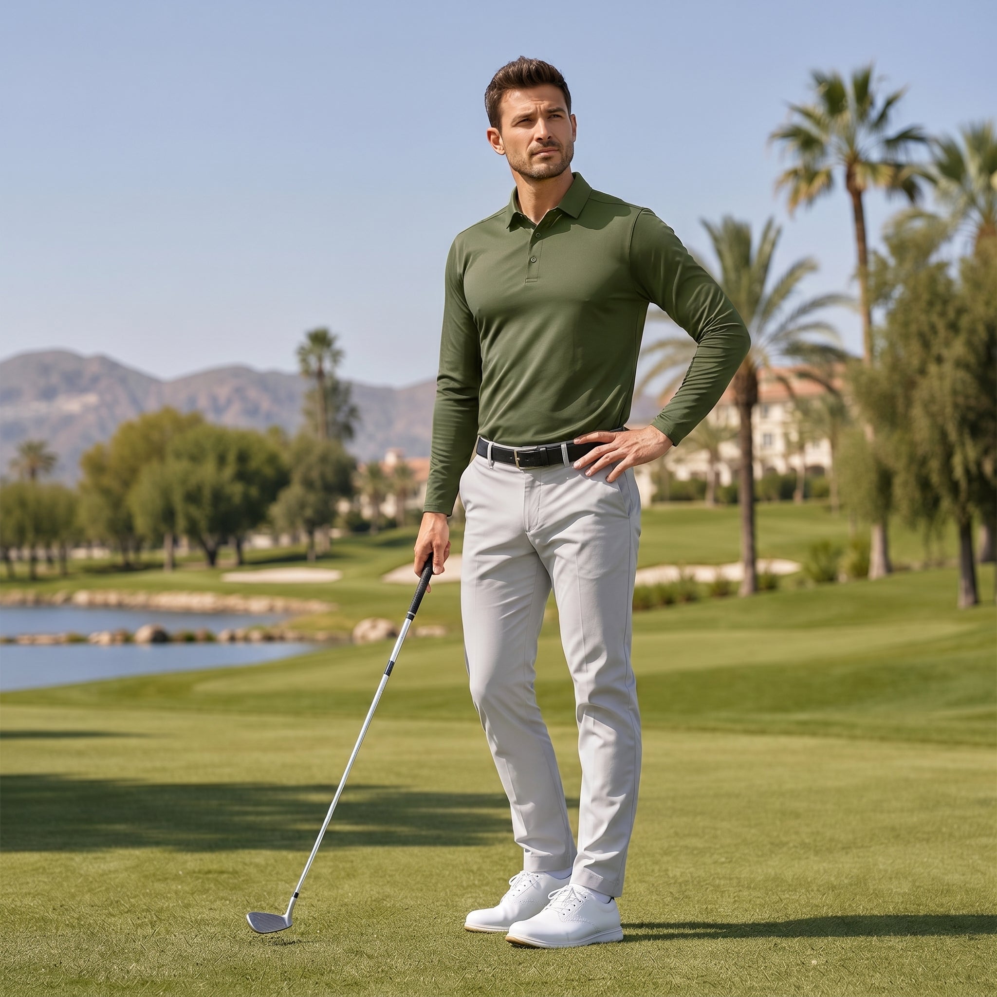 Men‘s Long Sleeve Golf Polo - Moisture Wicking Stretch Performance Shirt