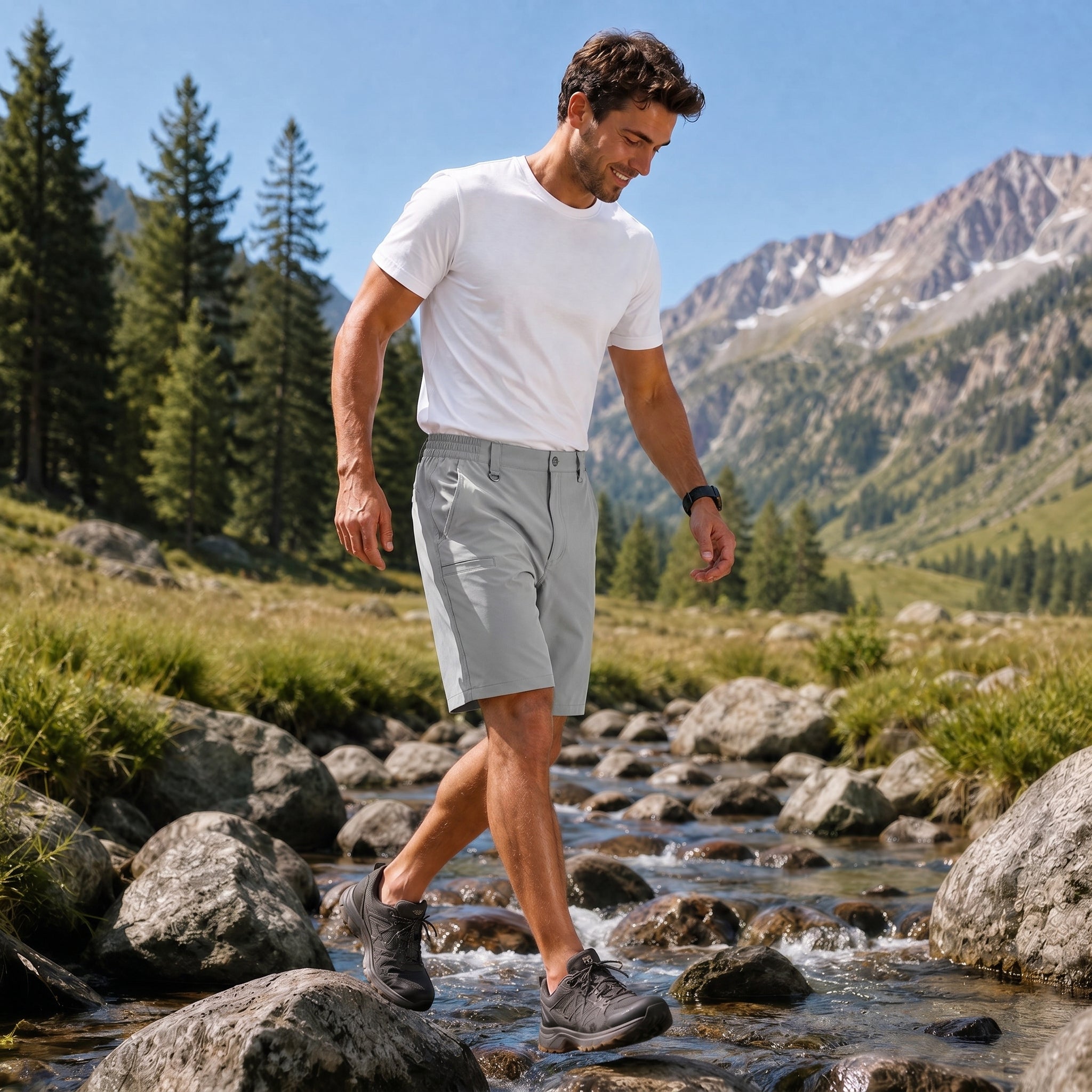 Men's Stretch Cotton Cargo Shorts - Below Knee Utility Work Shorts