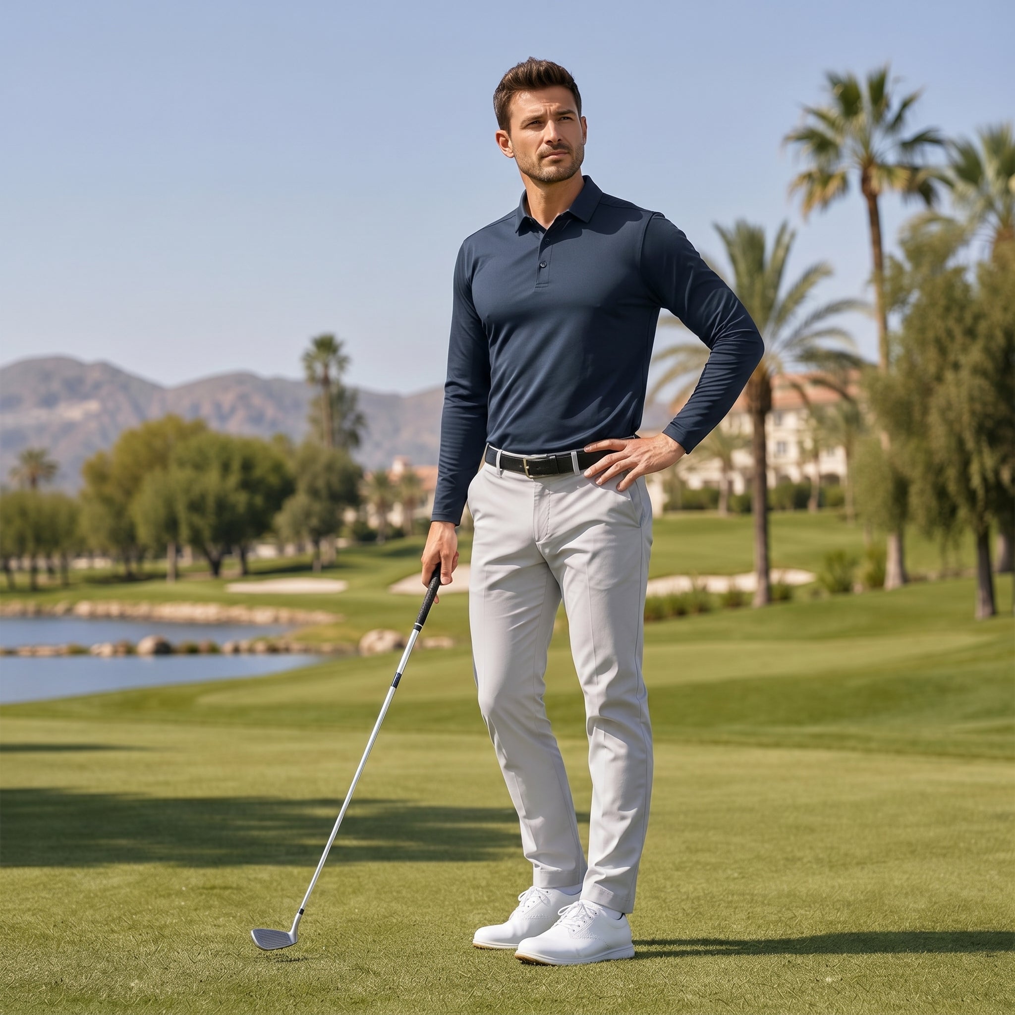 Men‘s Long Sleeve Golf Polo - Moisture Wicking Stretch Performance Shirt