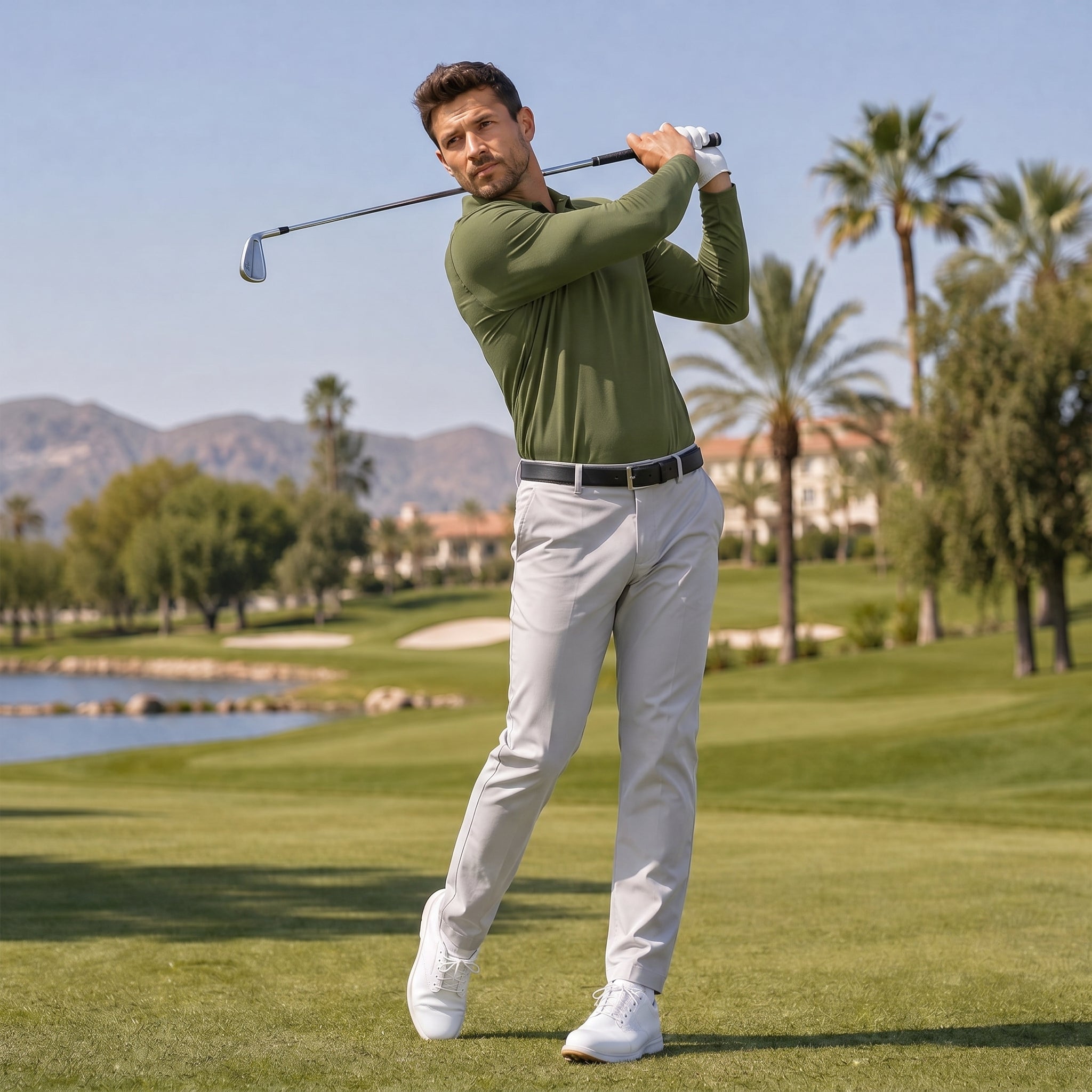 Men‘s Long Sleeve Golf Polo - Moisture Wicking Stretch Performance Shirt