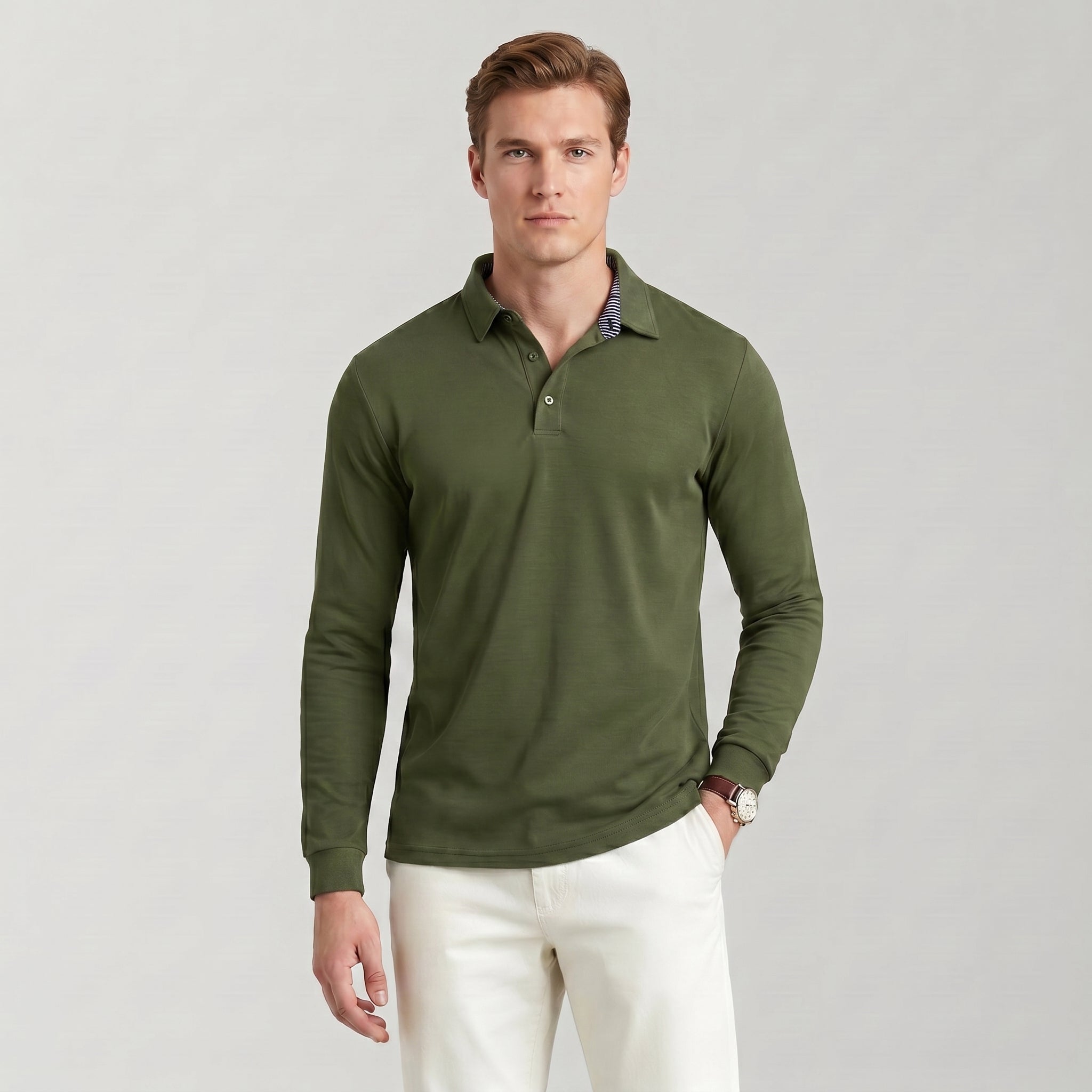 Men‘s Long Sleeve Golf Polo - Moisture Wicking Stretch Performance Shirt