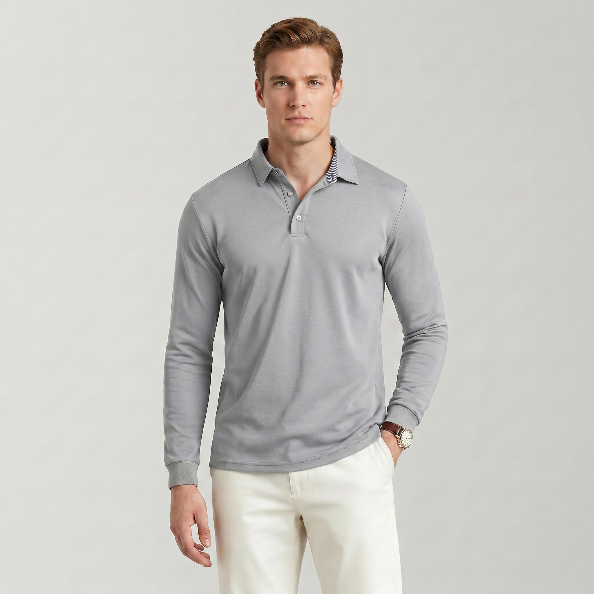 Men‘s Long Sleeve Golf Polo - Moisture Wicking Stretch Performance Shirt