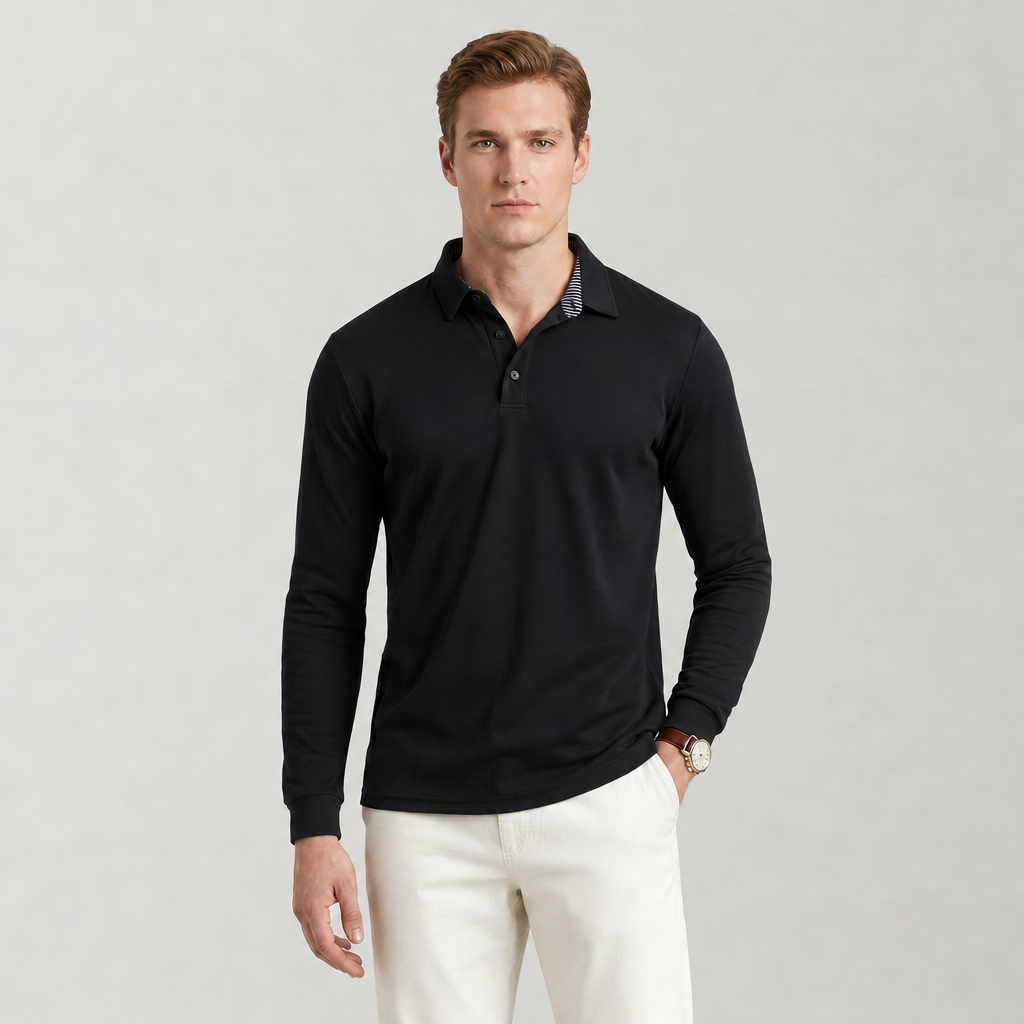 Men‘s Long Sleeve Golf Polo - Moisture Wicking Stretch Performance Shirt