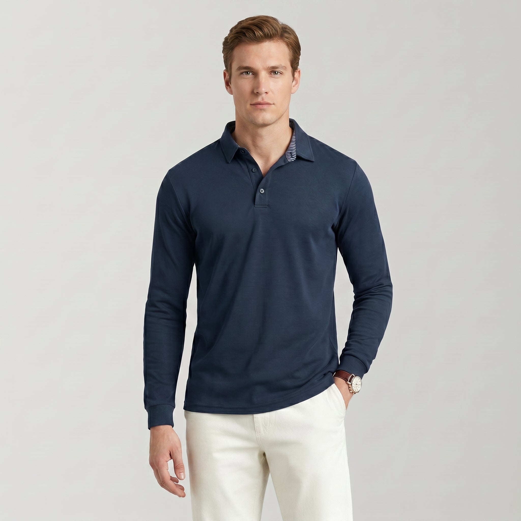 Men‘s Long Sleeve Golf Polo - Moisture Wicking Stretch Performance Shirt