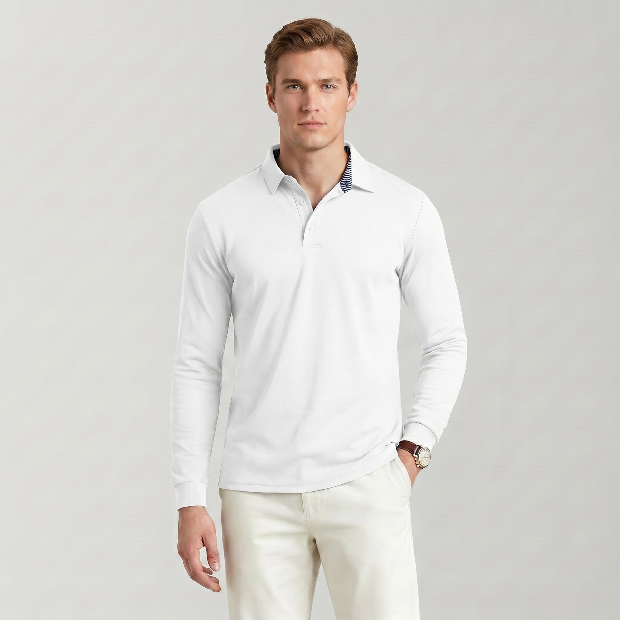 Men‘s Long Sleeve Golf Polo - Moisture Wicking Stretch Performance Shirt