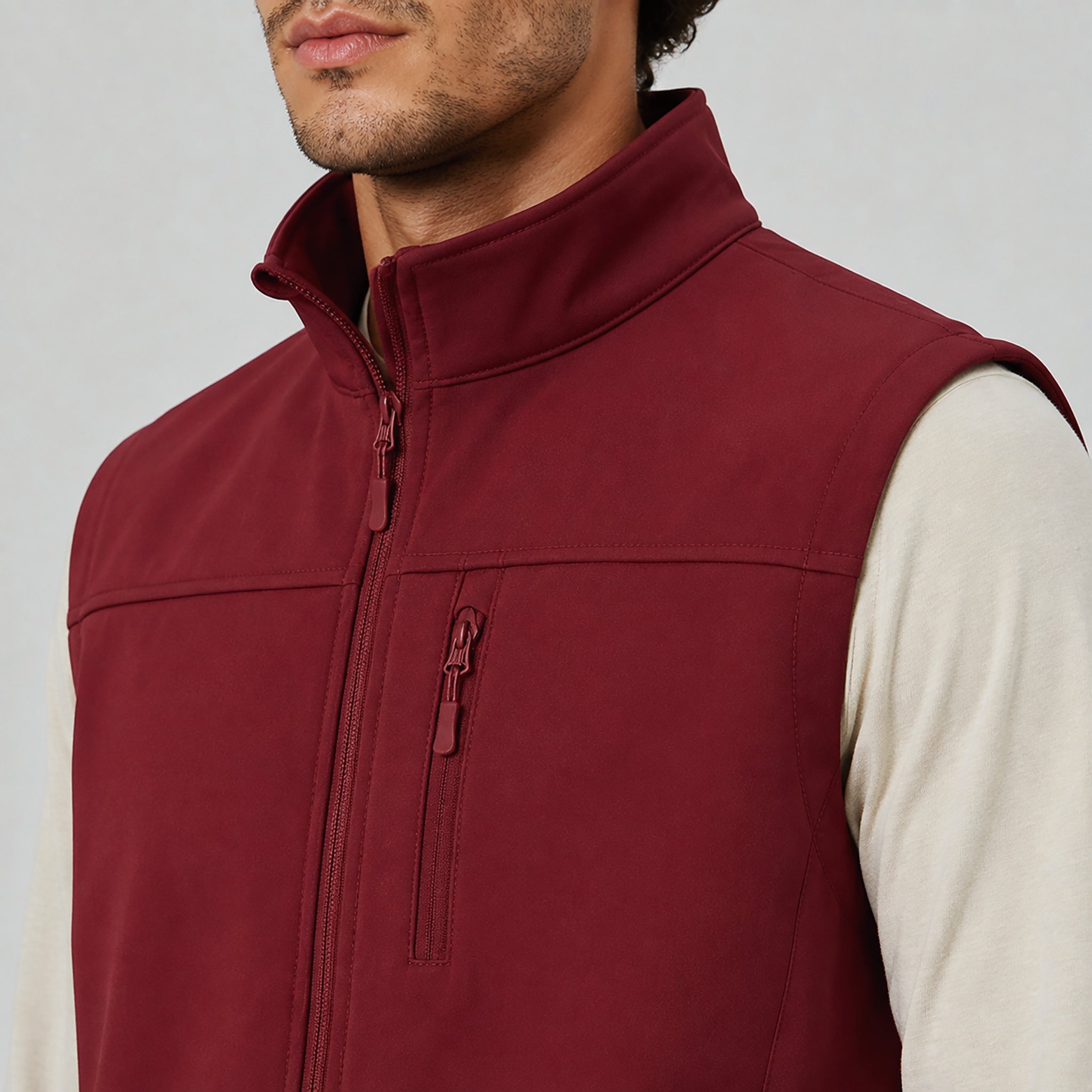 Men's Waterproof Softshell Vest 6-Pocket Fleece Lined Golf Windbreaker