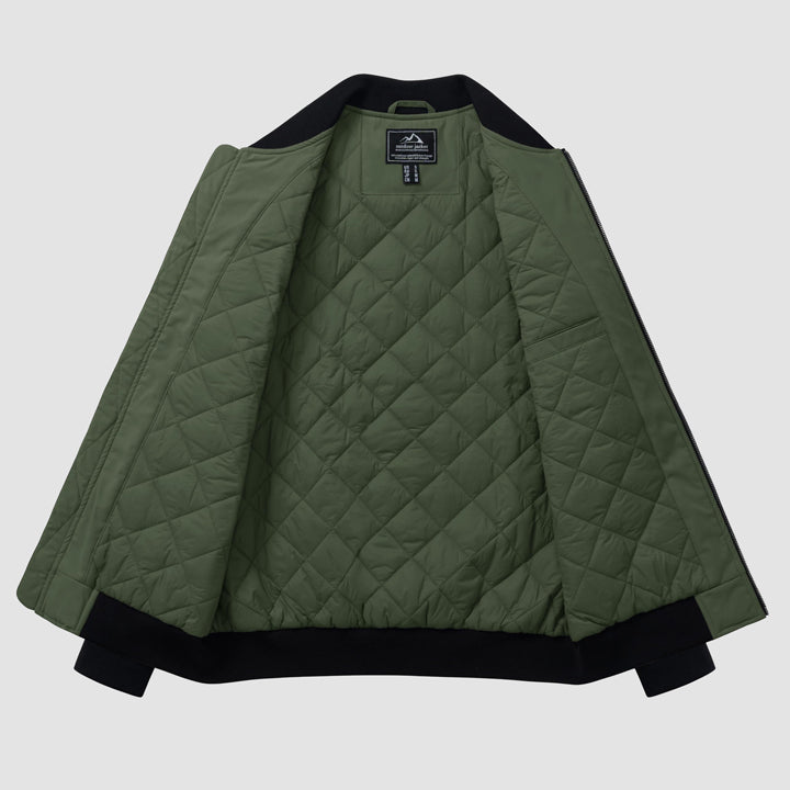 Men's Winter Bomber Jacket, Quilted & Windproof Zip-Up Coa - Army Green