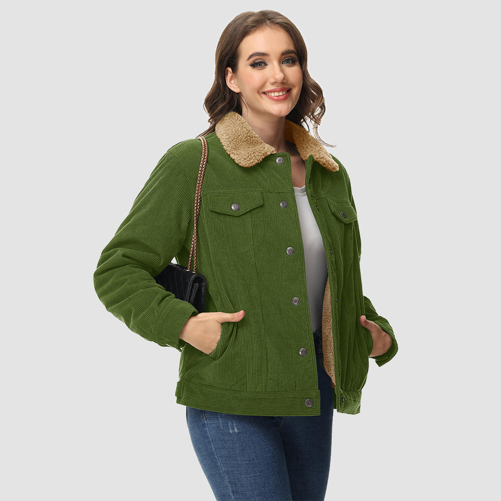 Women's Corduroy Jacket Sherpa Lined Warm Winter Coat