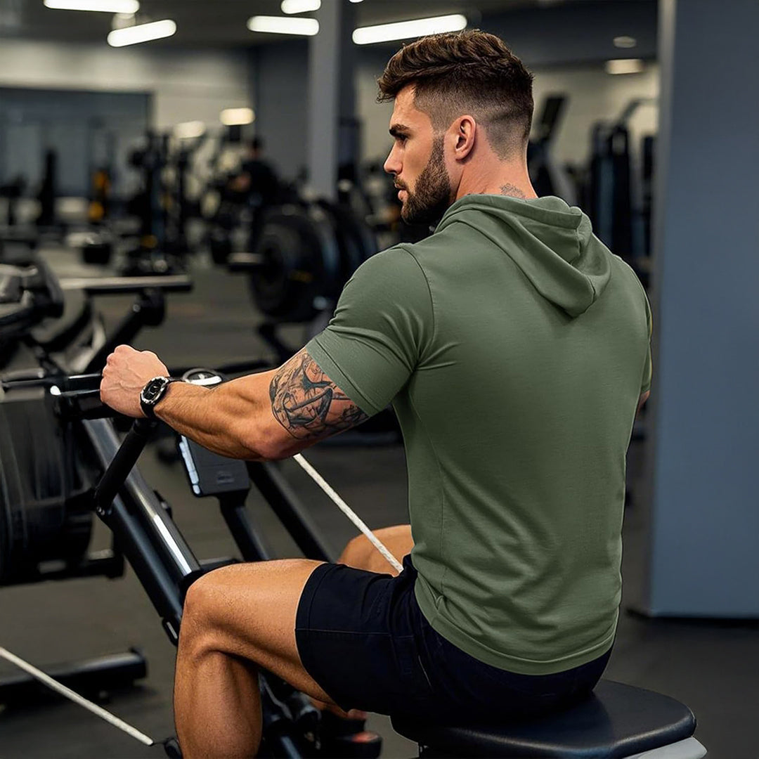 Mens Fashion Athletic Hoodies T-shirt Sport Sweatshirt Solid Color