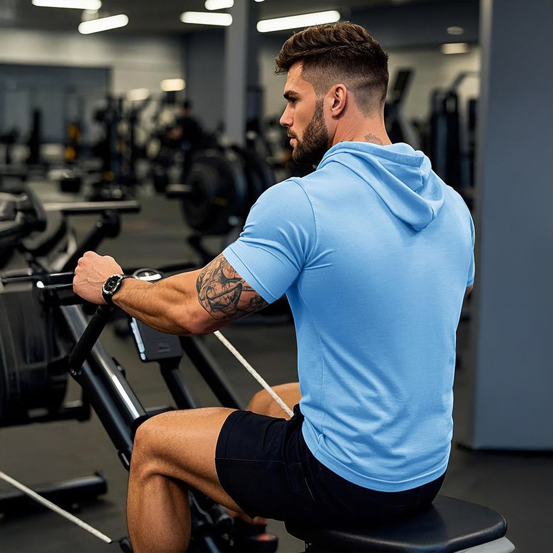 Mens Fashion Athletic Hoodies T-shirt Sport Sweatshirt Solid Color