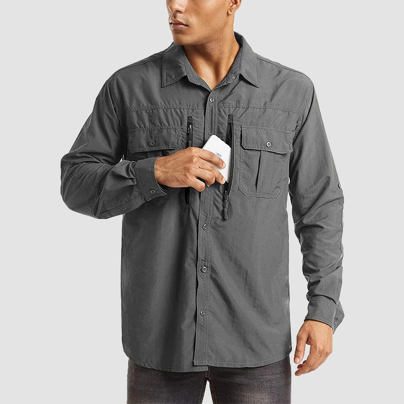 Men's Tactical Shirt, Quick-Dry & UV Protection for Hiking - Dark-grey
