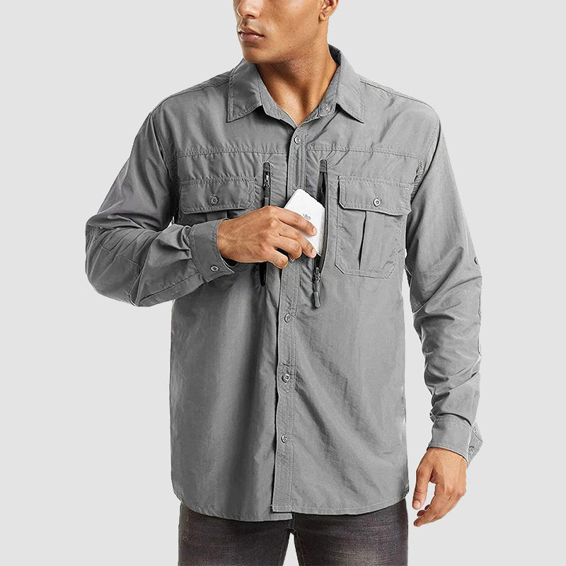Men's Tactical Shirt, Quick-Dry & UV Protection for Hiking - Light-grey