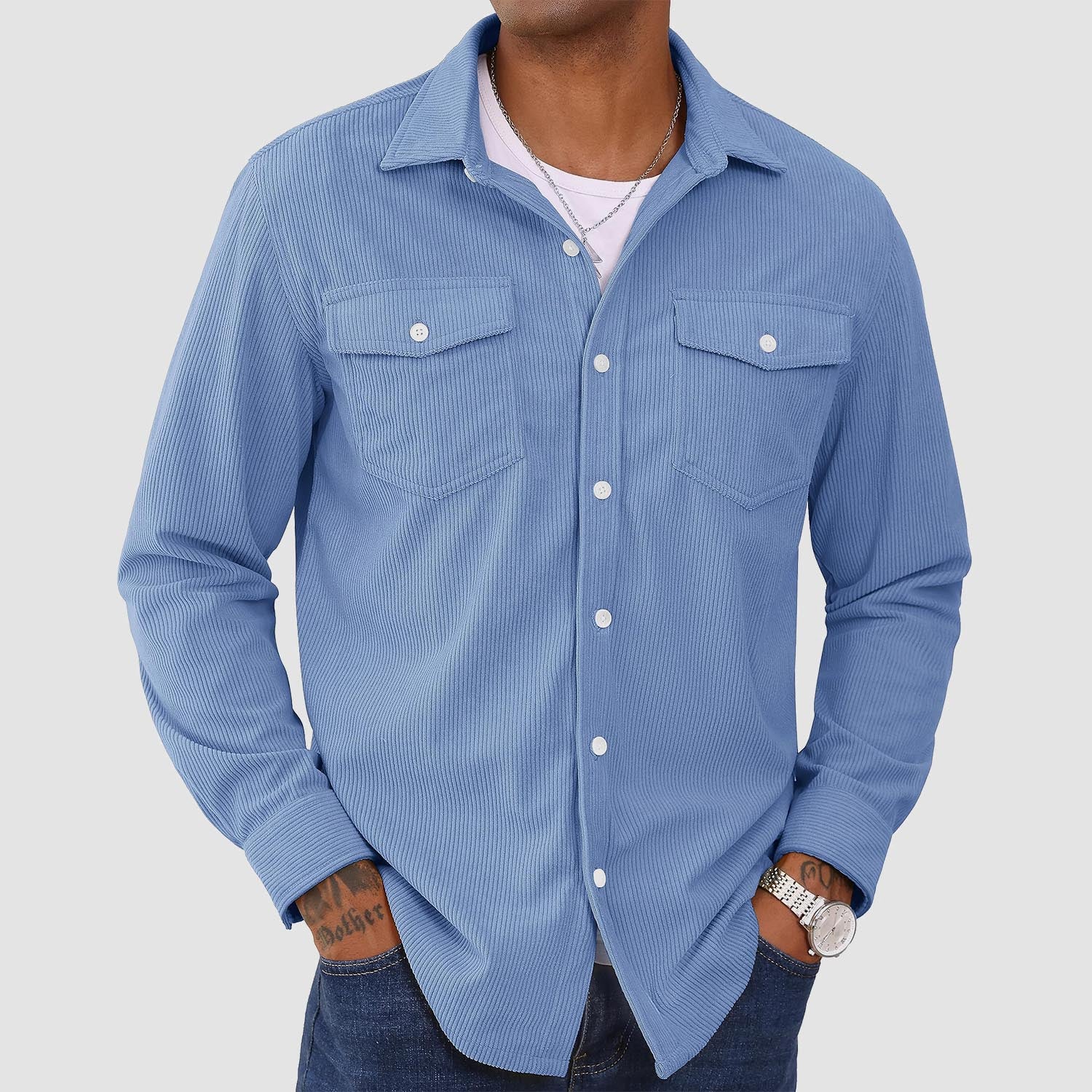 Men's Long Sleeve Corduroy Sun Protection Shirt - MAGCOMSEN