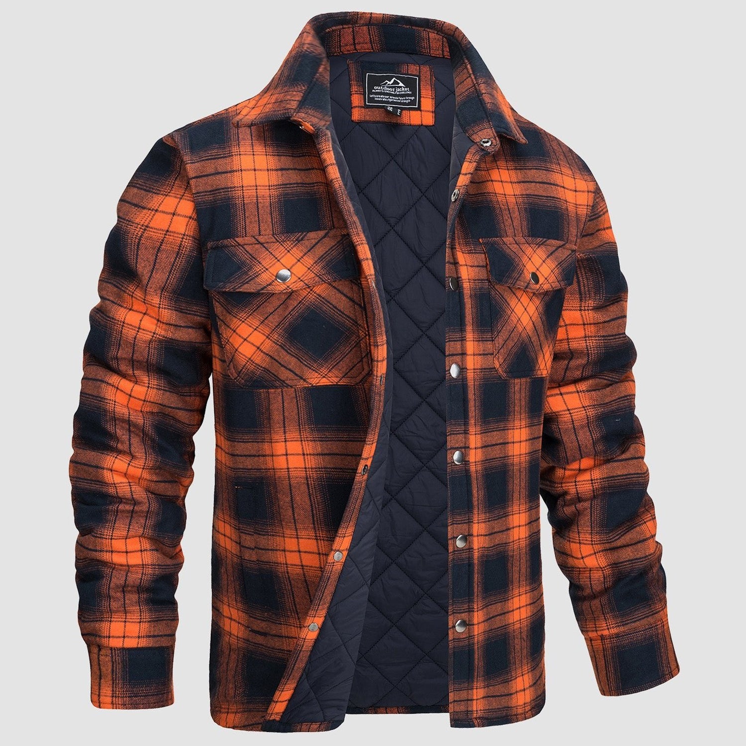 Orange Men's Quilted Flannel Jacket - Warm Winter Padded Shirt - MAGCOMSEN
