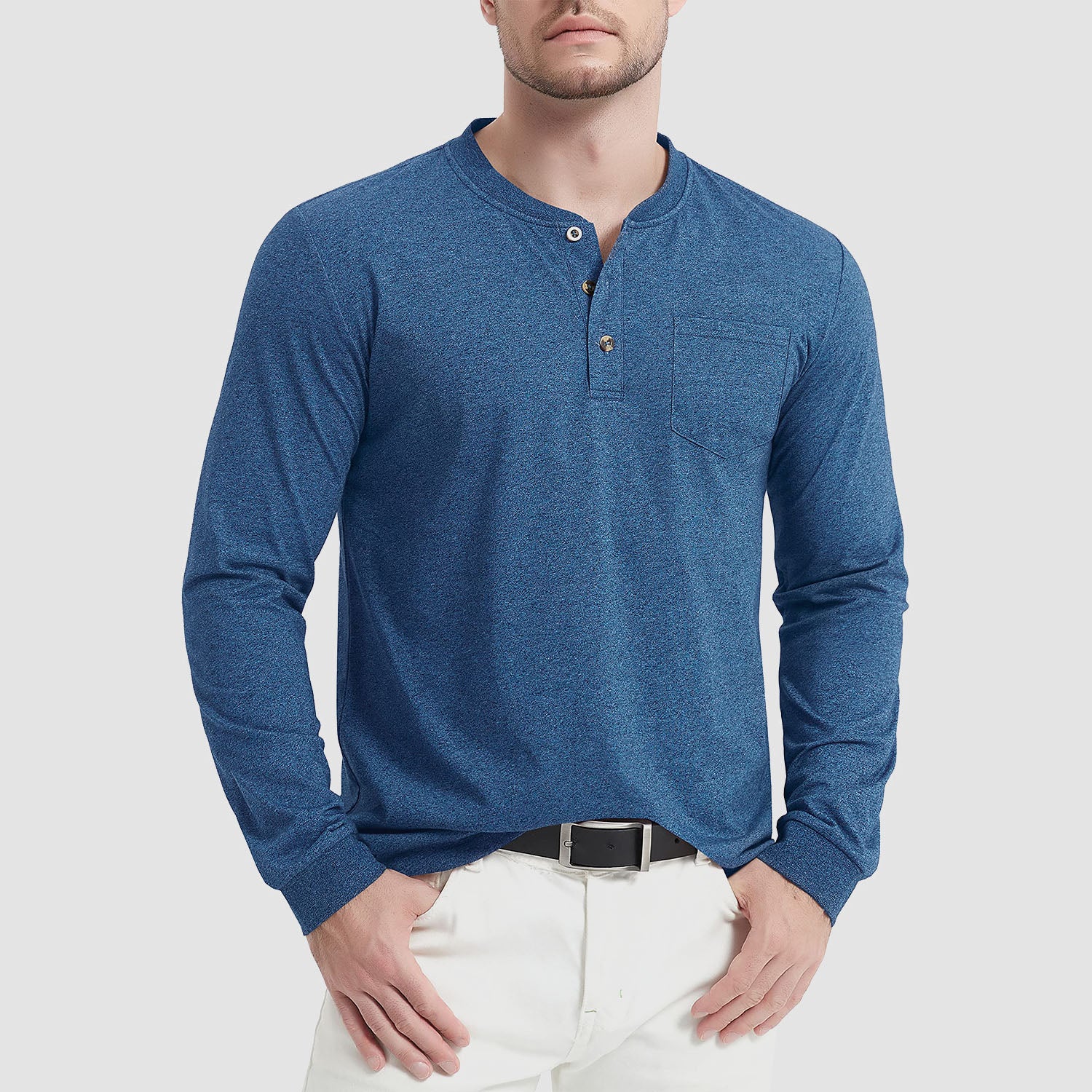 Men's Henley Shirt Cotton Long Sleeve Shirts - MAGCOMSEN