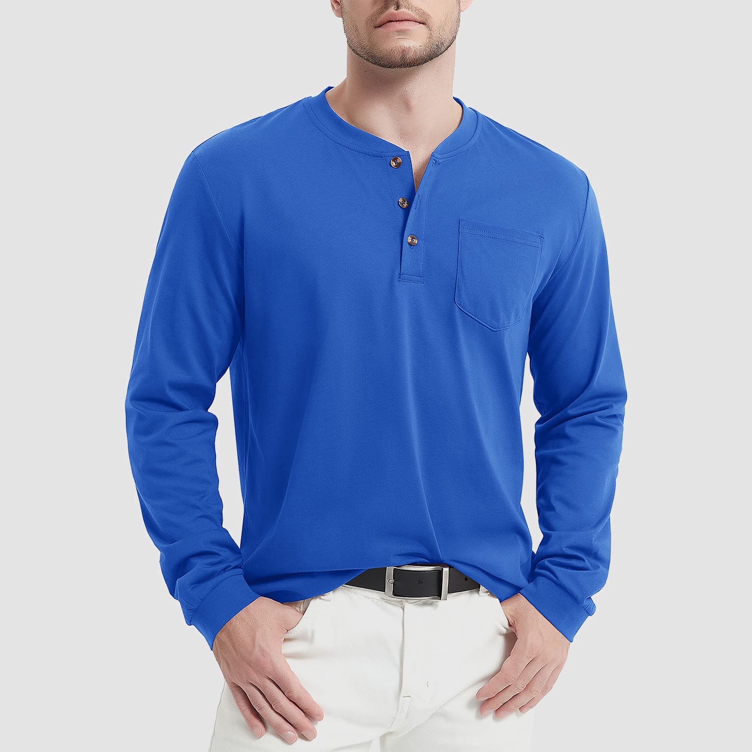 Men's Henley Shirt Cotton Long Sleeve Shirts - MAGCOMSEN