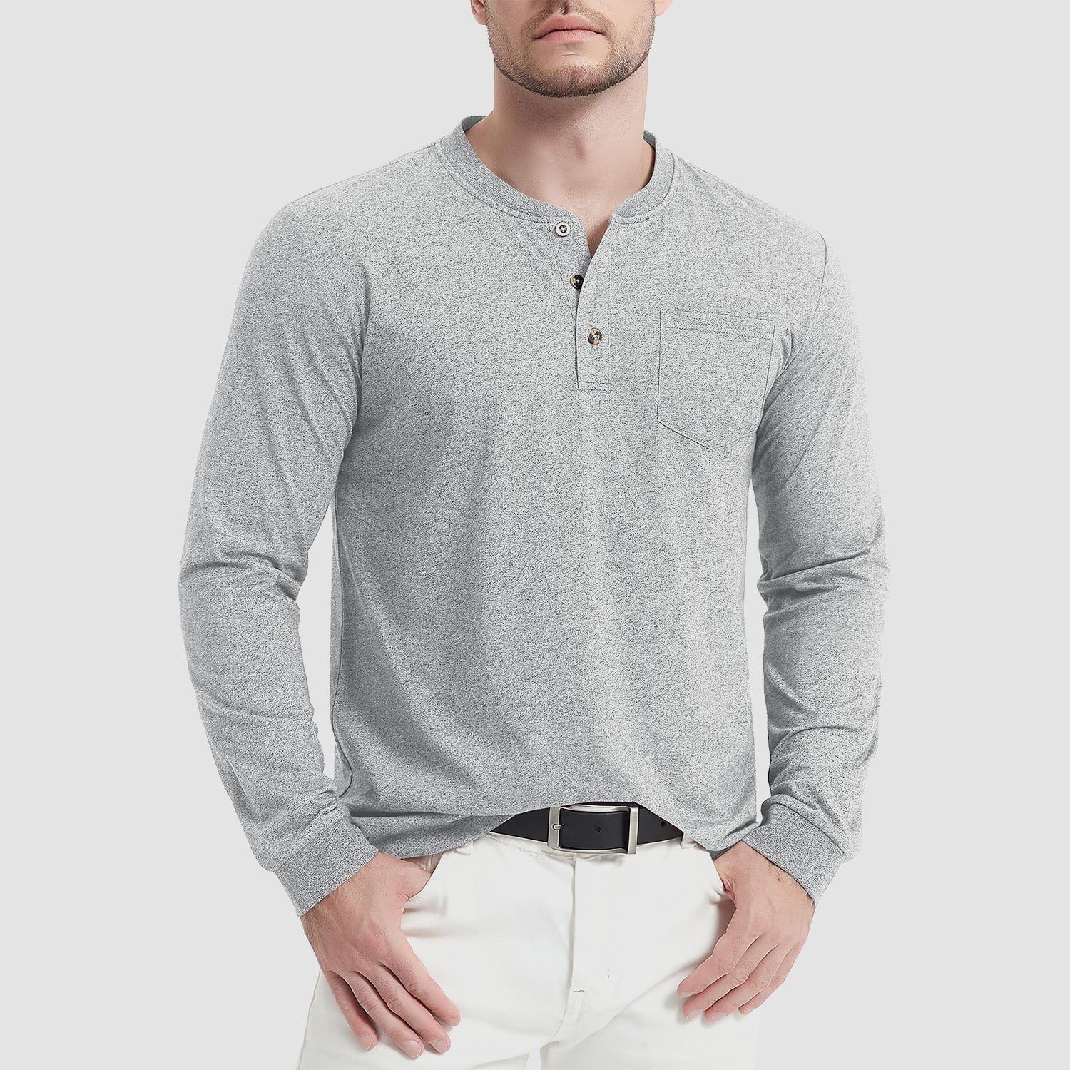 Men's Henley Shirt Cotton Long Sleeve Shirts - MAGCOMSEN