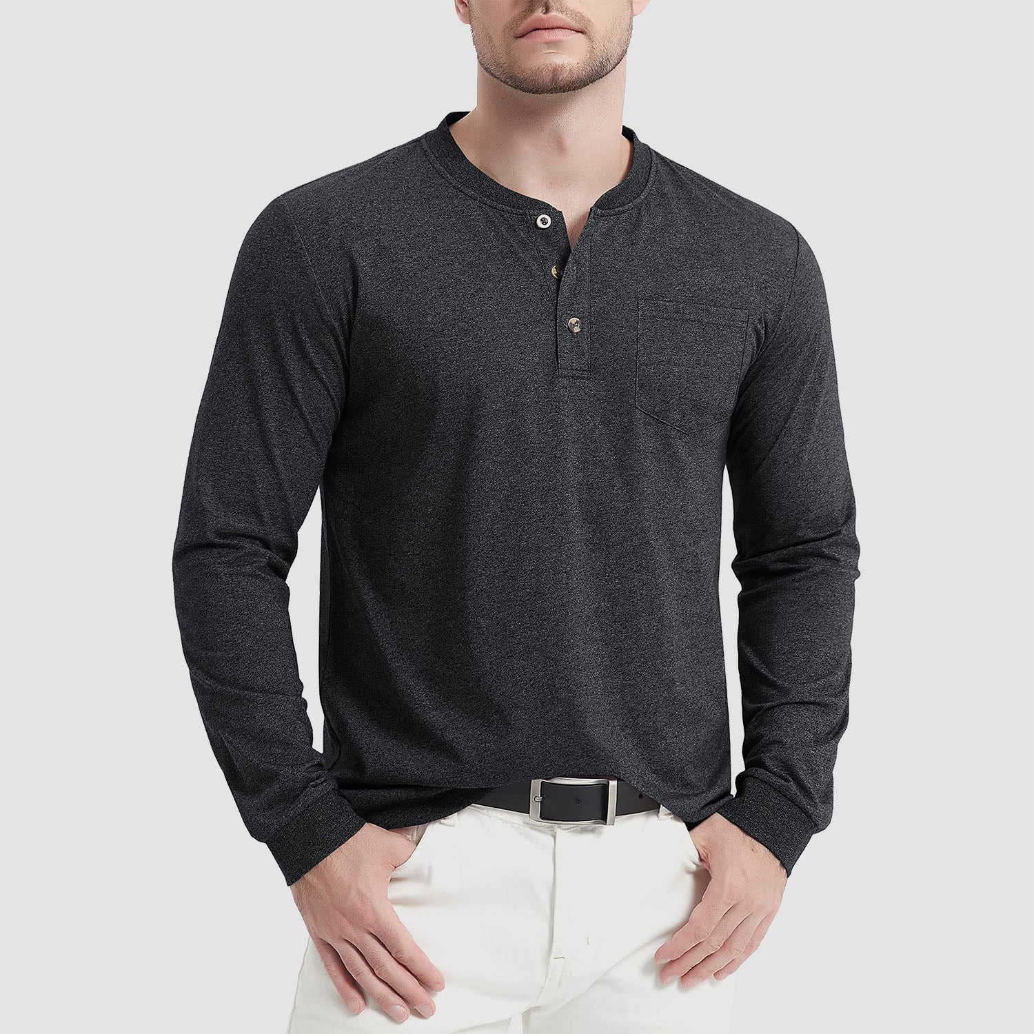 Men's Henley Shirt Cotton Long Sleeve Shirts - MAGCOMSEN