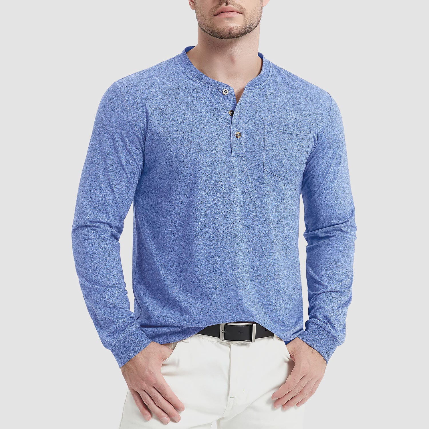 Men's Henley Shirt Cotton Long Sleeve Shirts - MAGCOMSEN