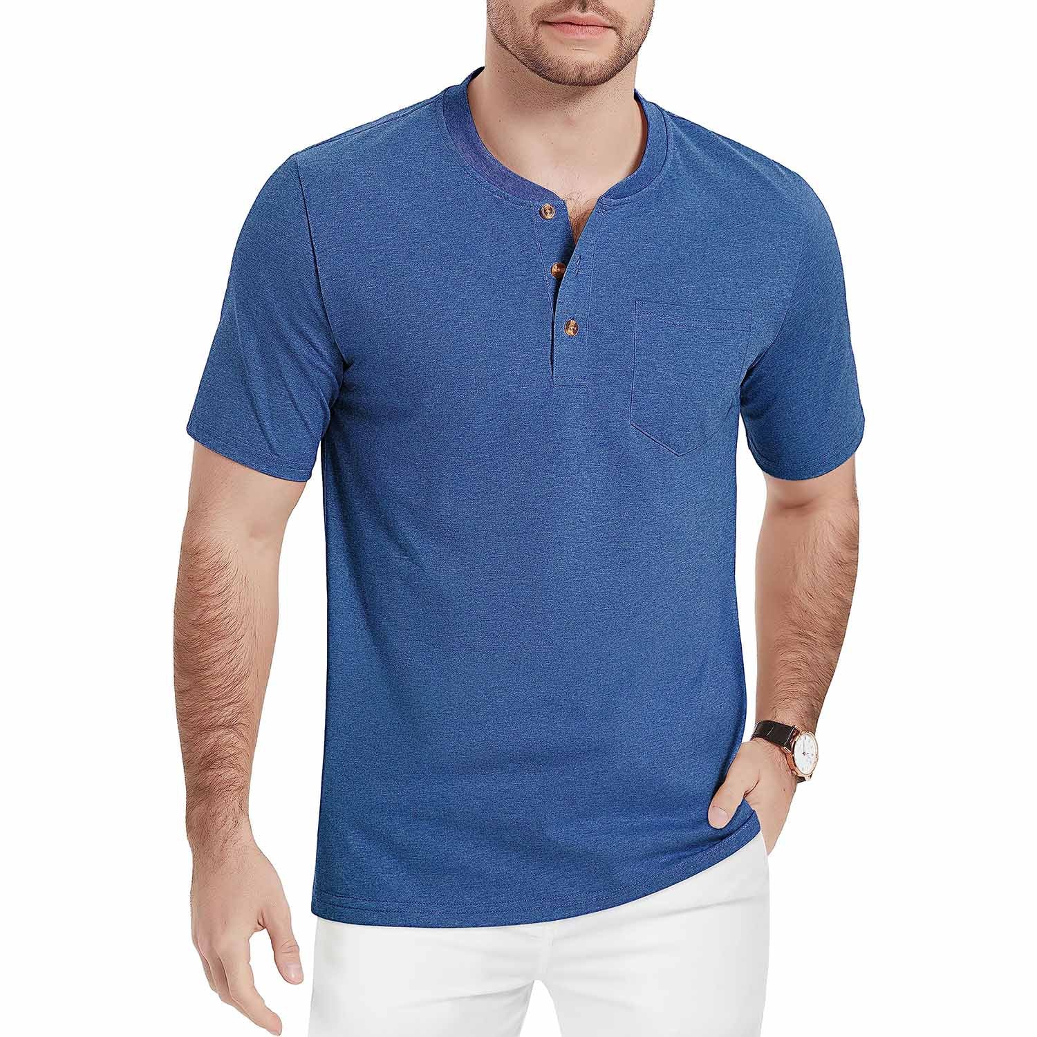 Men's Slim Fit Short Sleeve Sun Protection Henley Shirt - MAGCOMSEN