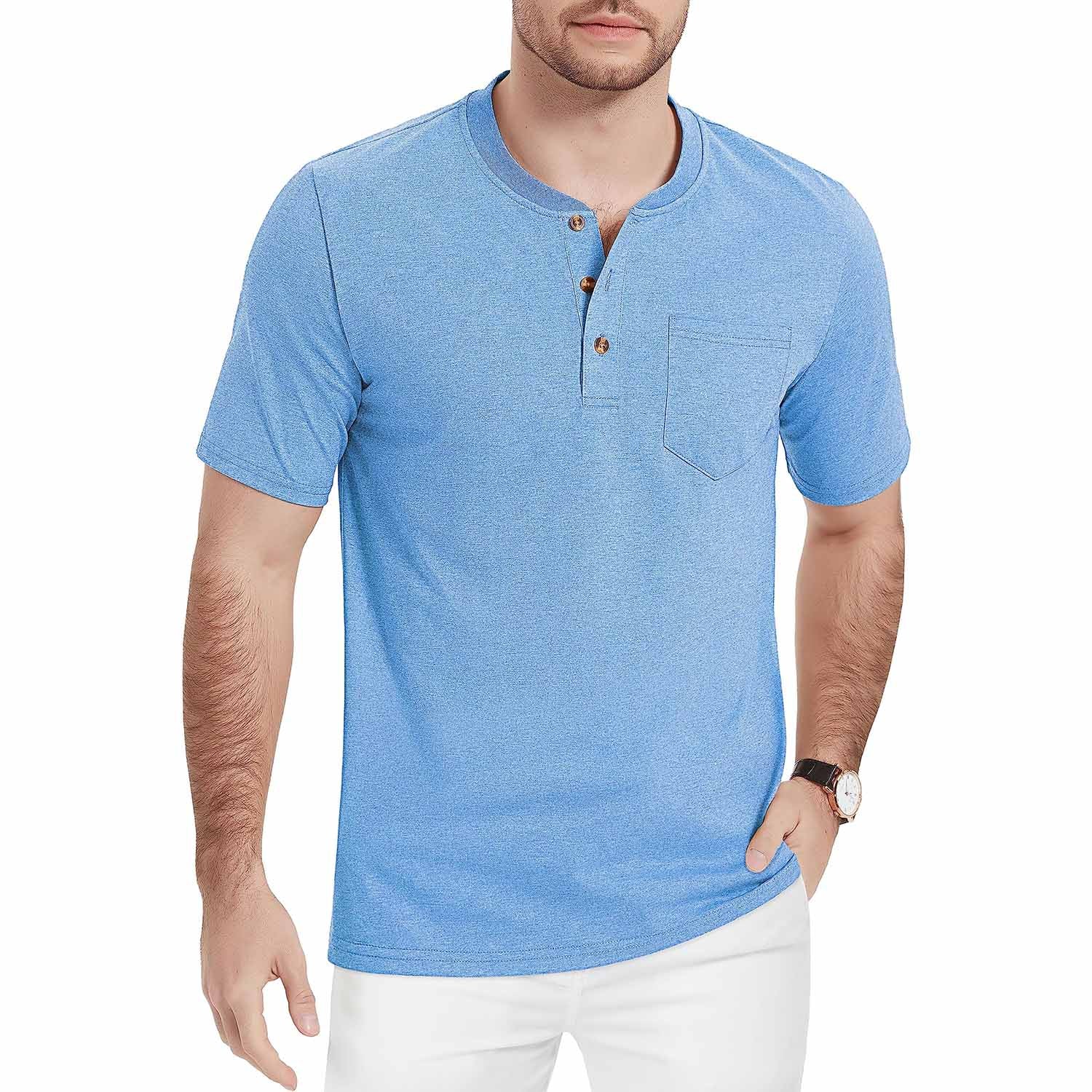 Men's Slim Fit Short Sleeve Sun Protection Henley Shirt - MAGCOMSEN