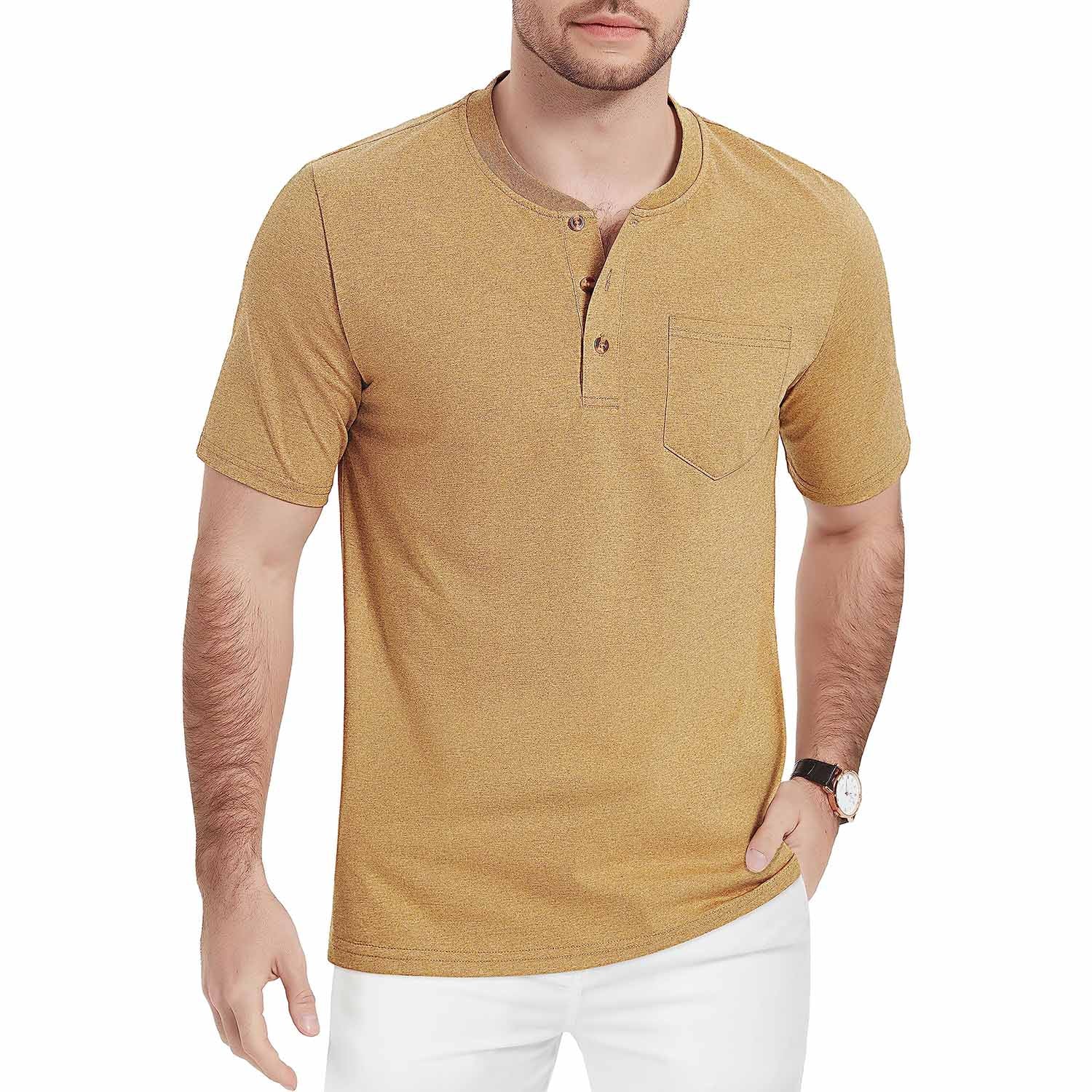 Men's Slim Fit Short Sleeve Sun Protection Henley Shirt - MAGCOMSEN