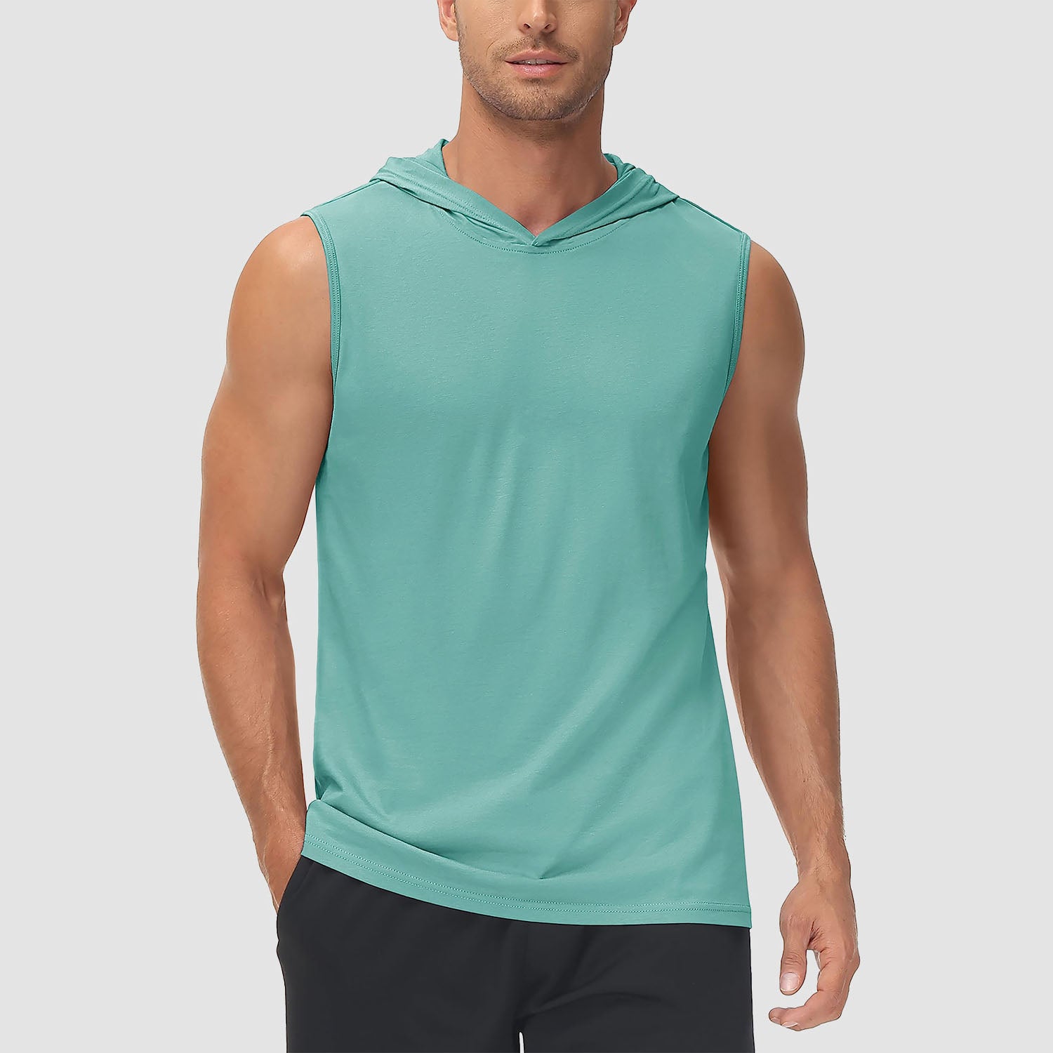Men's Hooded Tank Sleeveless Sports Dressy Turquoise Tops