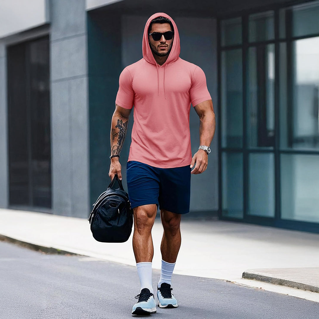Mens Fashion Athletic Hoodies T-shirt Sport Sweatshirt Solid Color