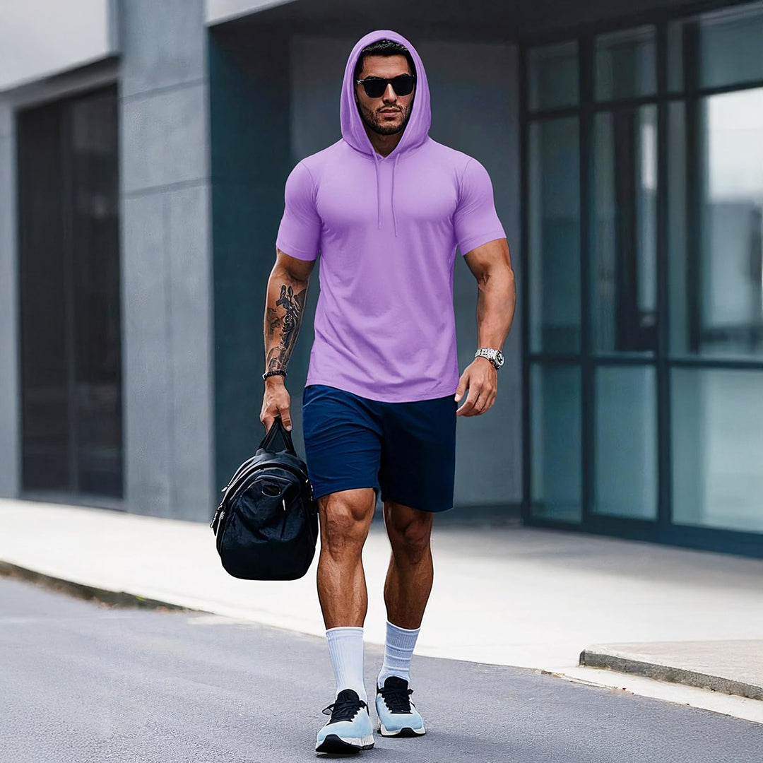 Mens Fashion Athletic Hoodies T-shirt Sport Sweatshirt Solid Color