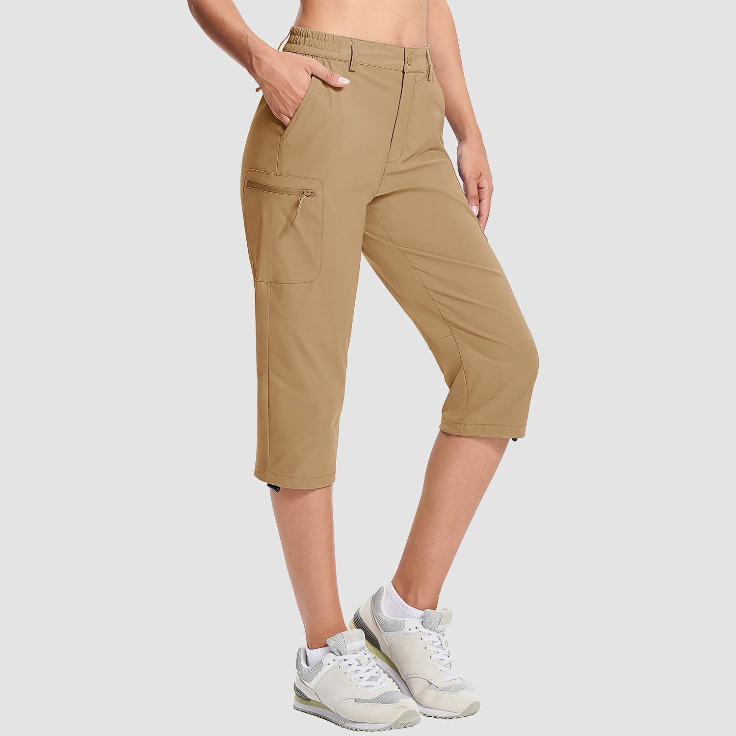 Women's Lightweight Water-Resistant Hiking Capris with 5 Pockets Khaki by MAGCOMSEN #Color_Khaki
