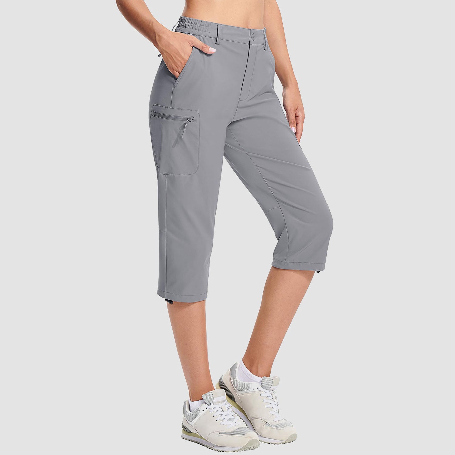 Women's Lightweight Water-Resistant Hiking Capris with 5 Pockets Light Grey by MAGCOMSEN #Color_Light Grey