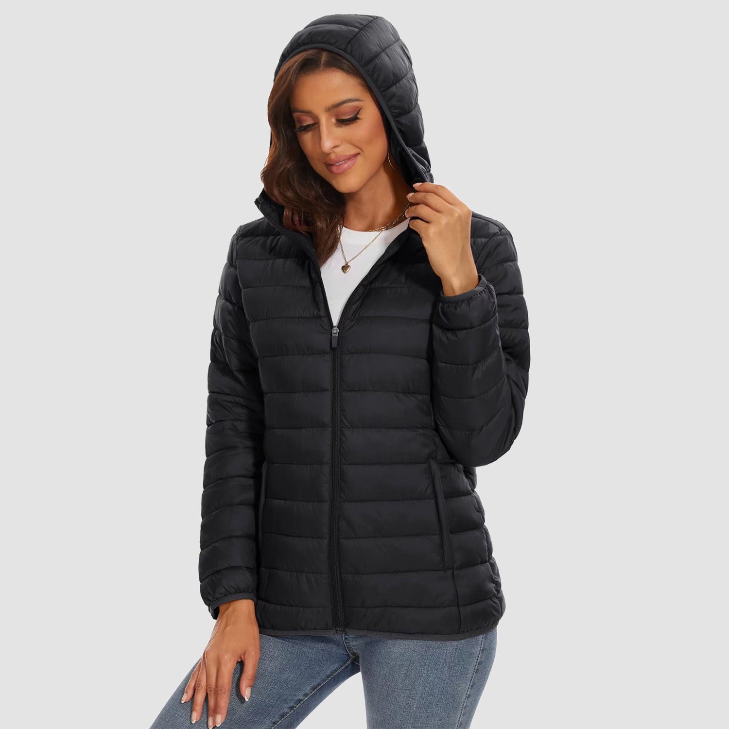 Women's Hooded Lightweight Puffer Jacket Full Zip Winter Coat - MAGCOMSEN