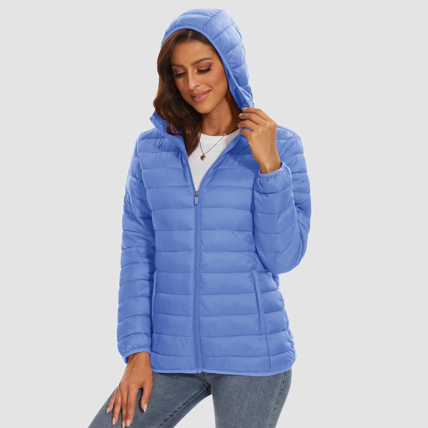Women's Hooded Lightweight Puffer Jacket Full Zip Winter Coat - MAGCOMSEN