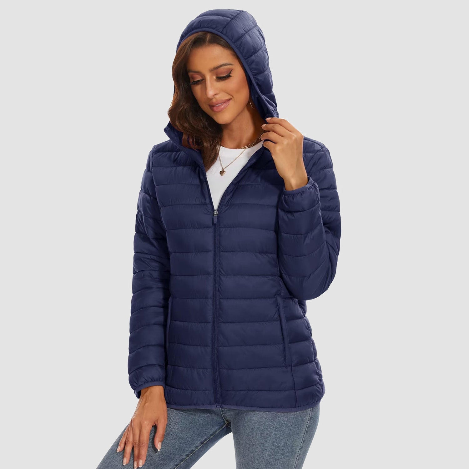Women's Hooded Lightweight Puffer Jacket Full Zip Winter Coat - MAGCOMSEN