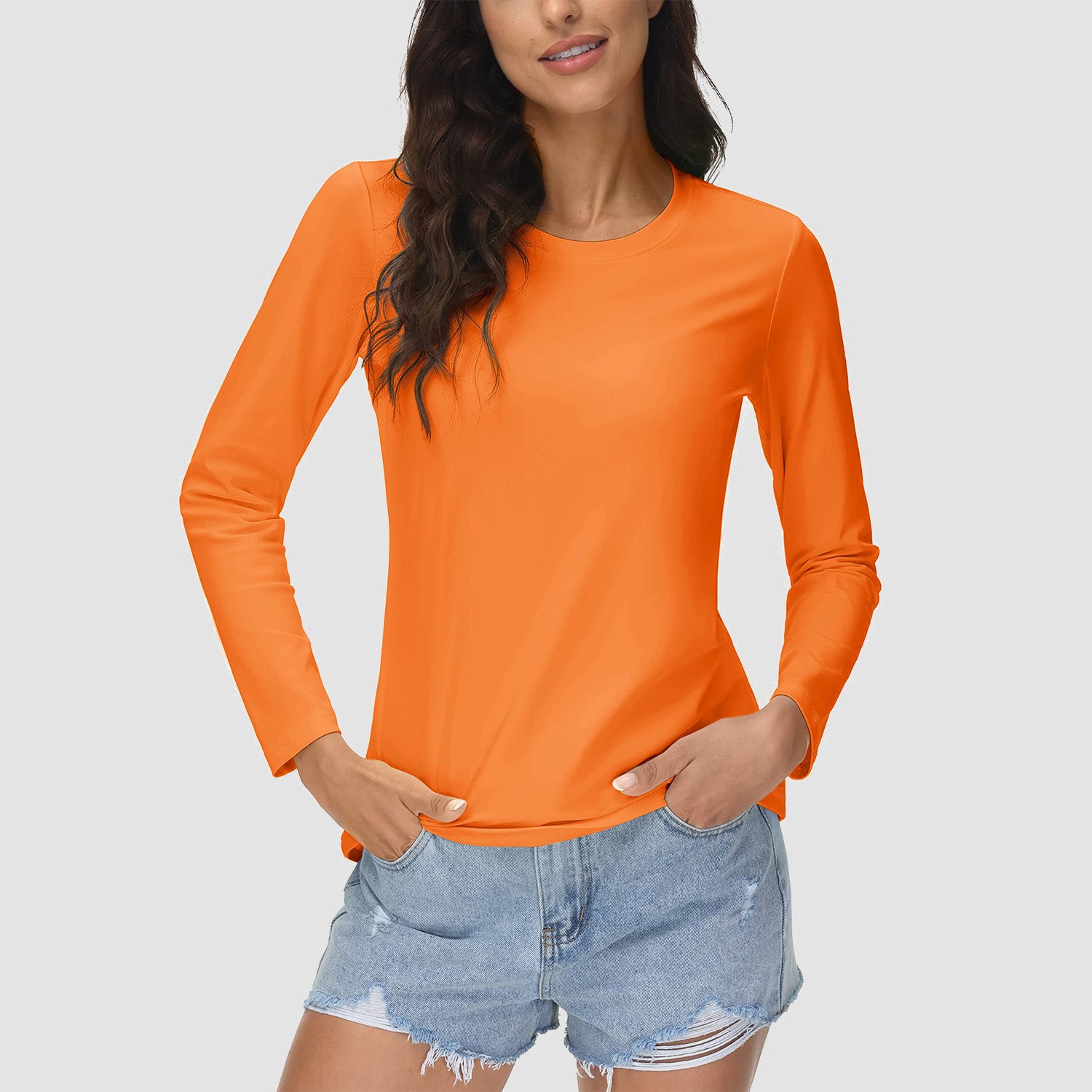 Women's UPF 80+ Long Sleeve Sun Protection Quick-Dry Shirt Bright Orange by MAGCOMSEN #Color_Bright Orange